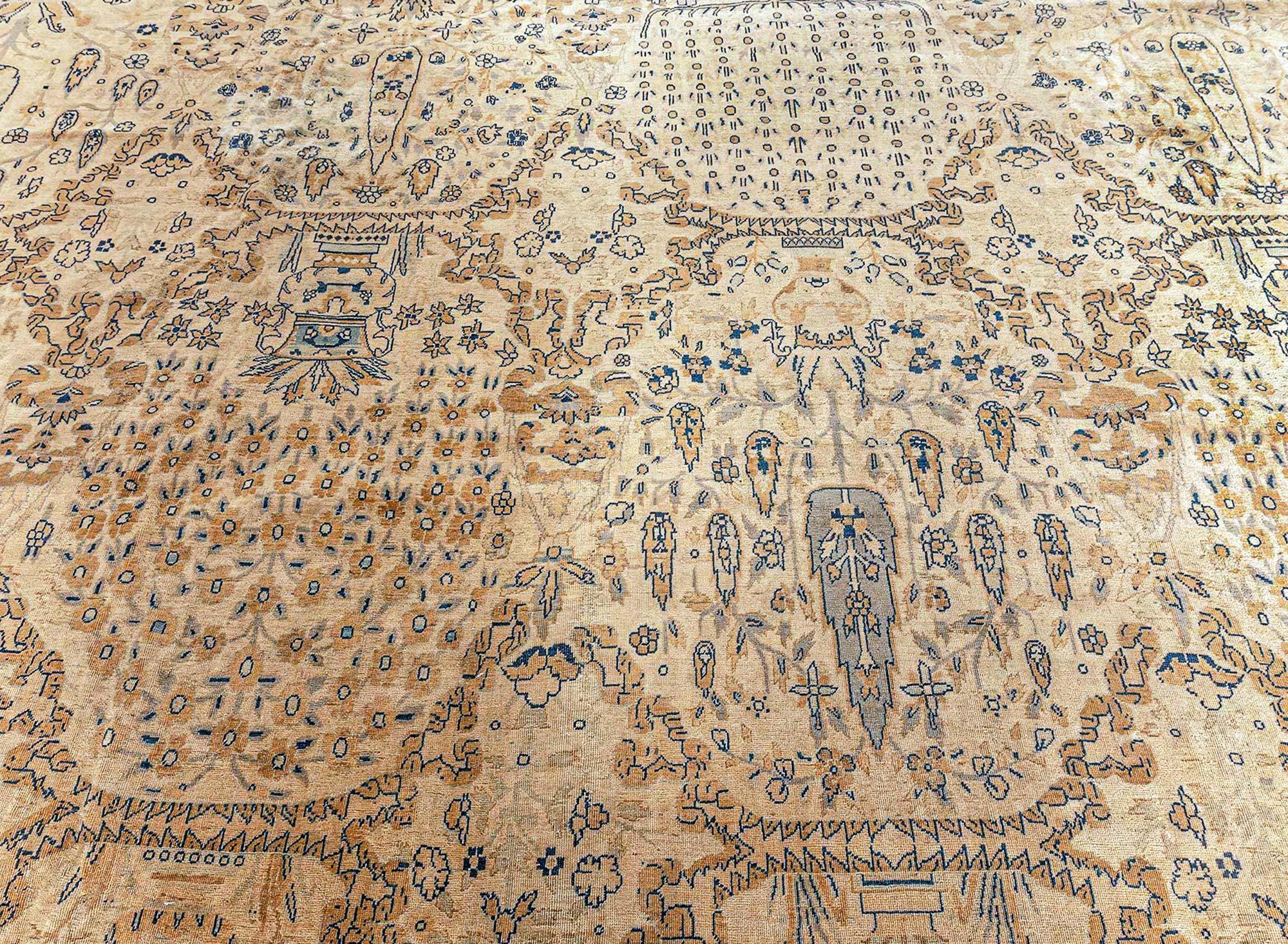 Hand-Knotted Oversized Antique North Indian Botanic Rug For Sale