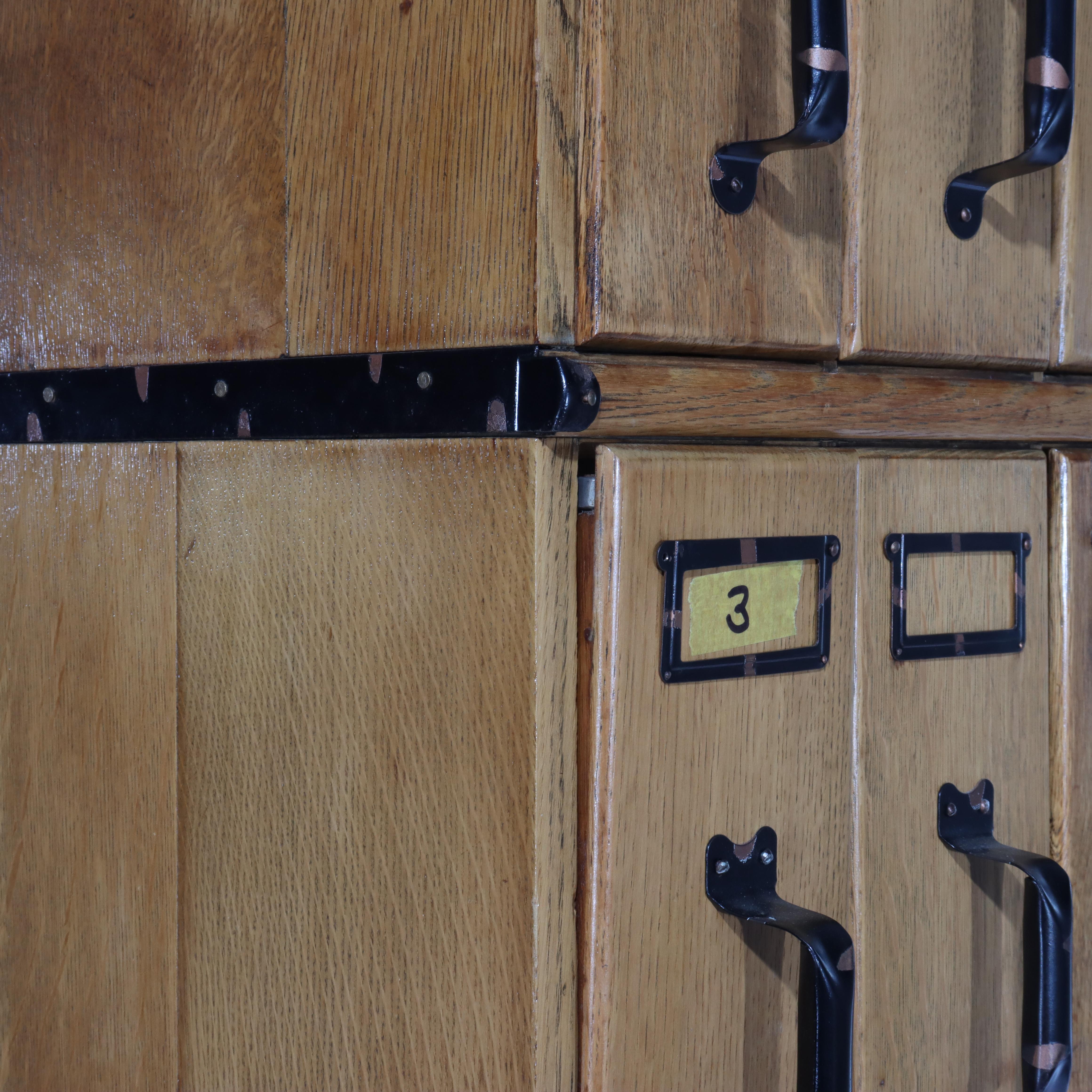 Oversized Antique Oak 6 Section 30 Drawer File Cabinet C1920 For Sale 7
