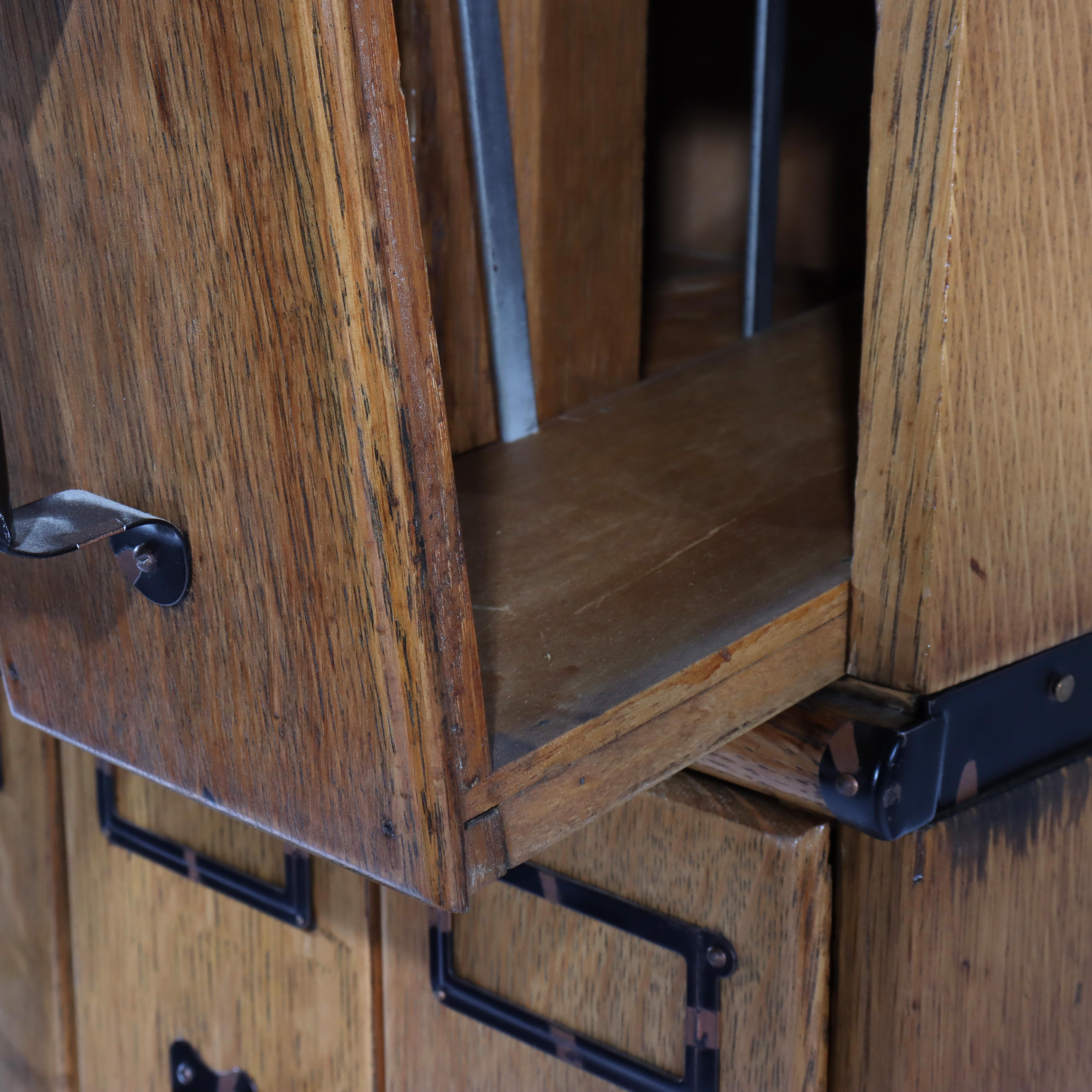 Oversized Antique Oak 6 Section 30 Drawer File Cabinet C1920 For Sale 8