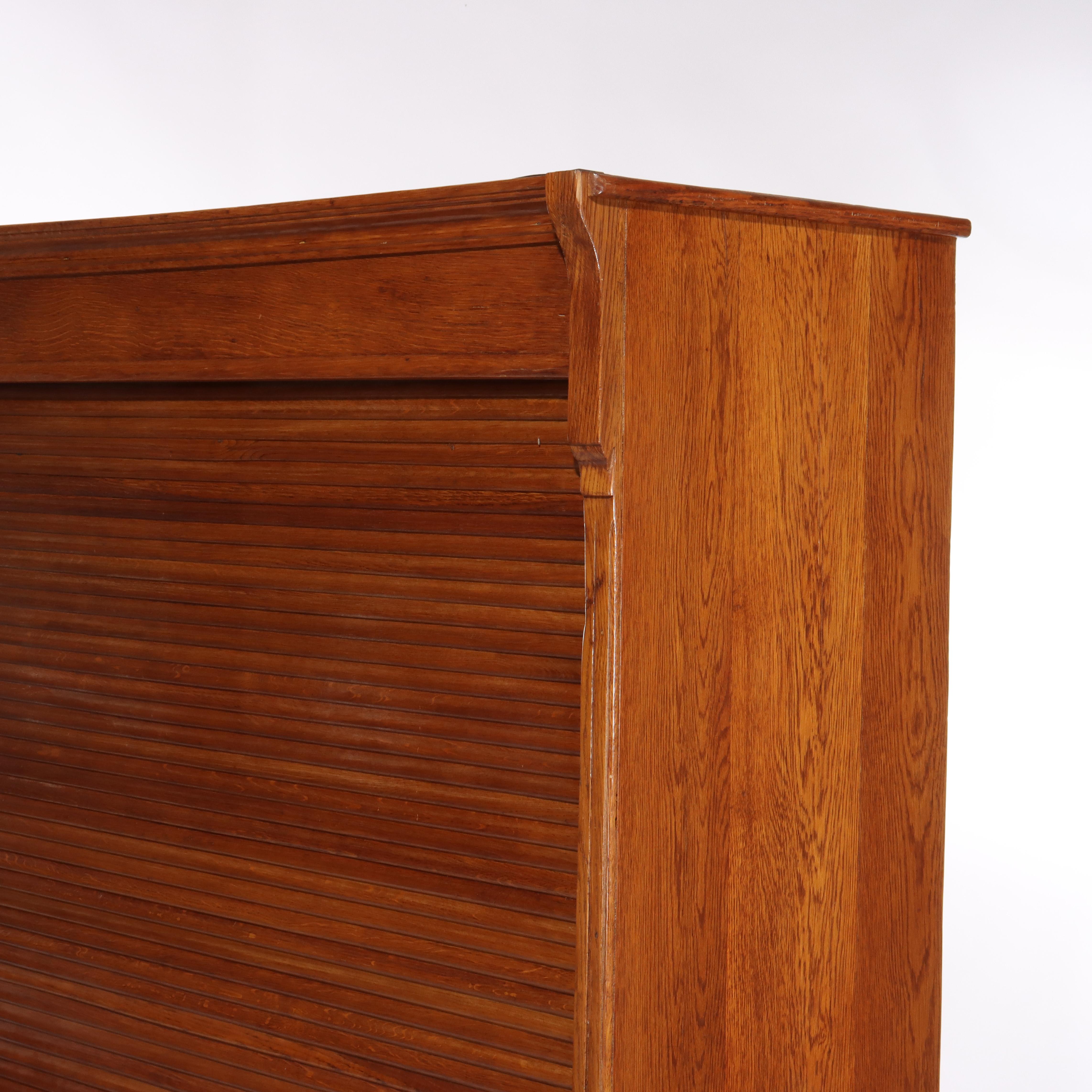 20th Century Oversized Antique Oak Roll Front Bookcase C1920 For Sale