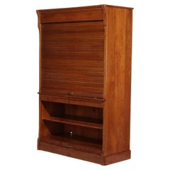 Oversized Antique Oak Roll Front Bookcase C1920