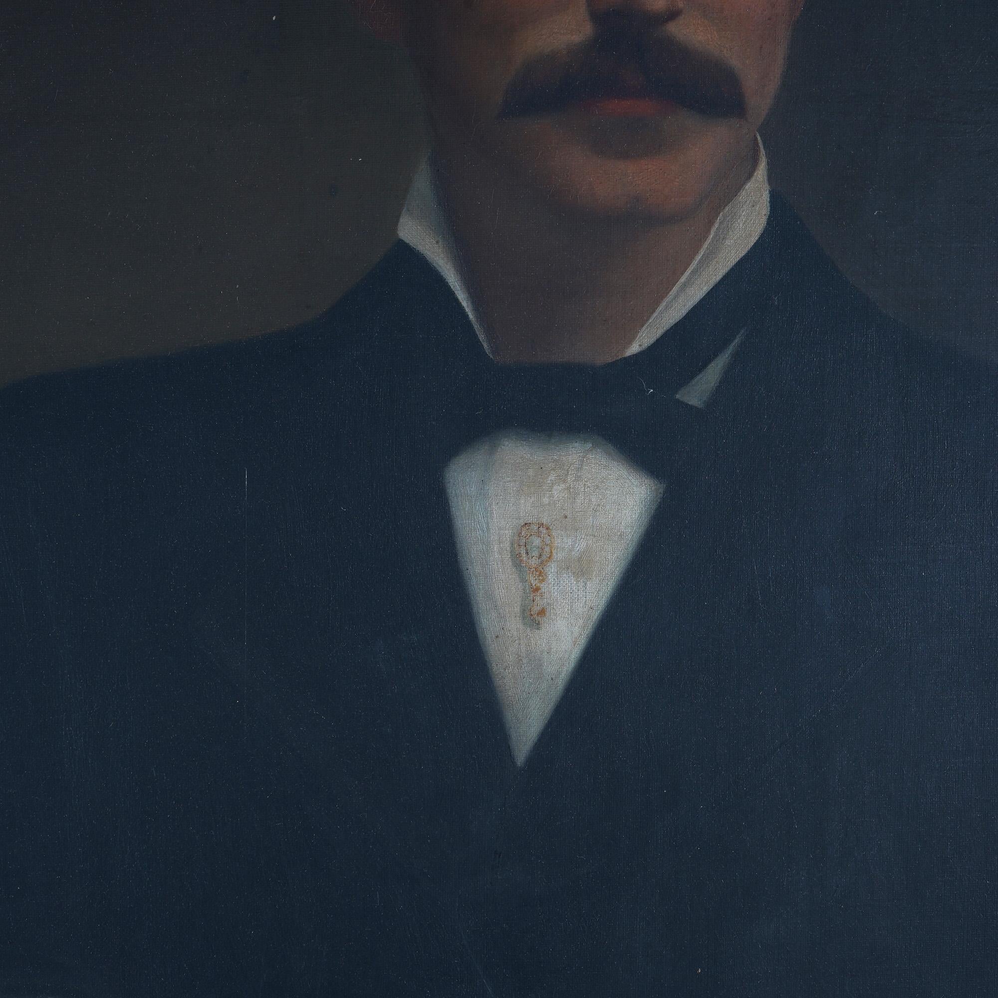 Oversized Antique Oil On Canvas Portrait Painting of a Baron C1890 In Good Condition In Big Flats, NY