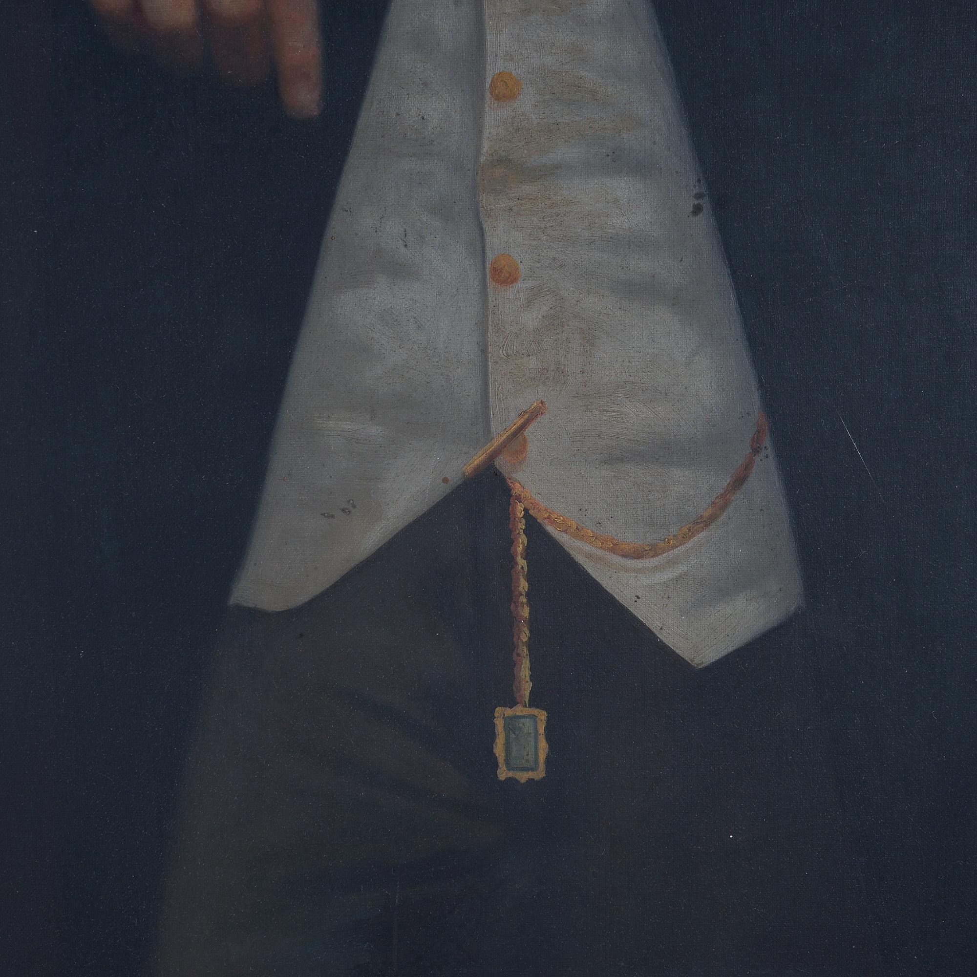 19th Century Oversized Antique Oil On Canvas Portrait Painting of a Baron C1890