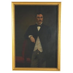 Oversized Antique Oil On Canvas Portrait Painting of a Baron C1890