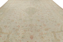 Oversized Antique Oushak Rug in Beige and Green with Medallion  Rug & Kilim