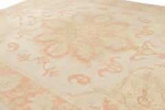 Oversized Antique Oushak Rug in Beige & Pink with Floral Medallion - Rug & Kilim