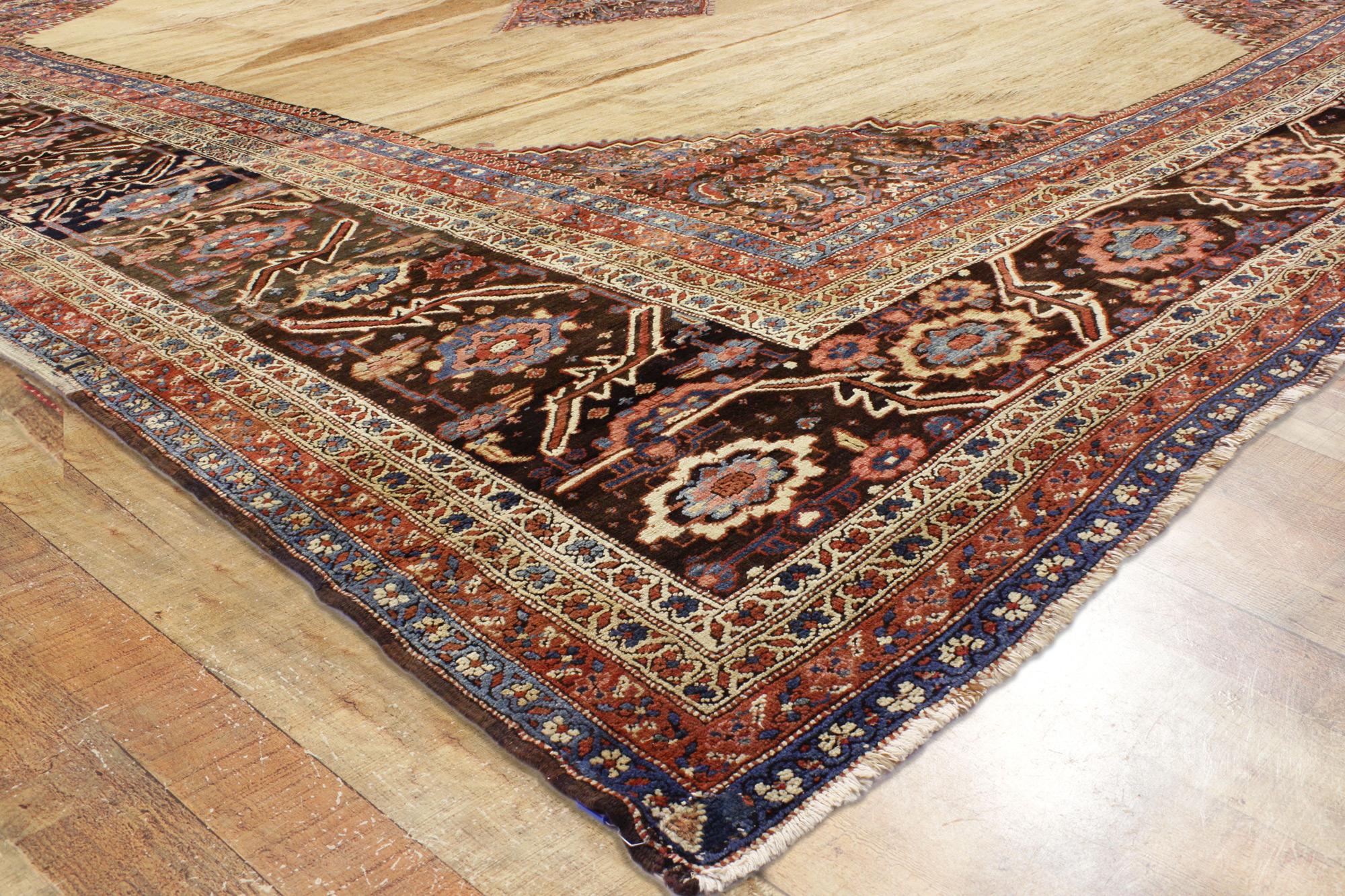 Wool Oversized Antique Persian Bakshaish Rug, Hotel Lobby Size Carpet For Sale