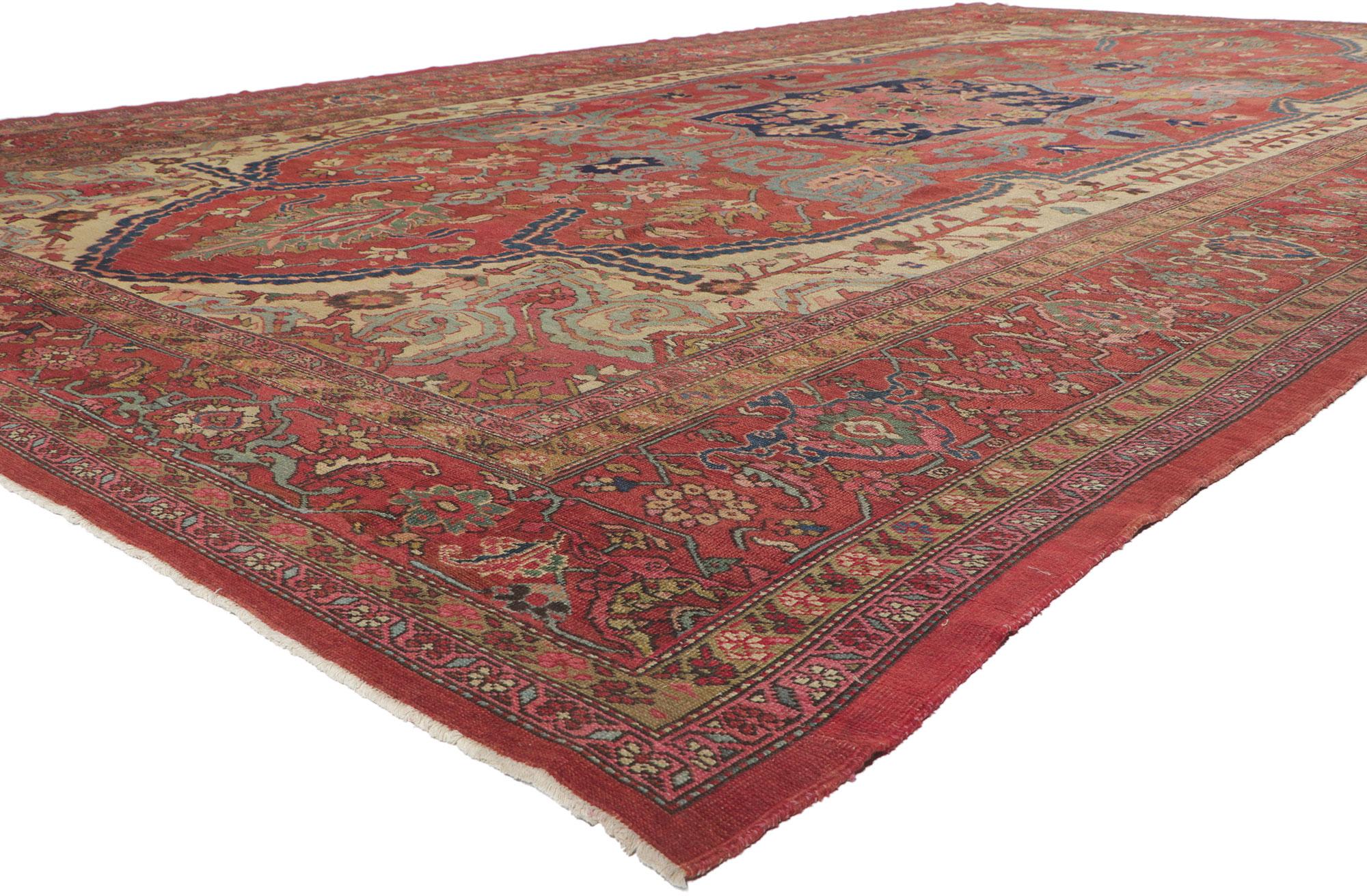 77359 Antique Persian Bakshaish Rug, 11'05 x 19'04. 
Timeless appeal meets perpetually posh in this hand knotted wool antique Persian Bakshaish rug. The decorative detailing and sophisticated color palette woven into this piece work together