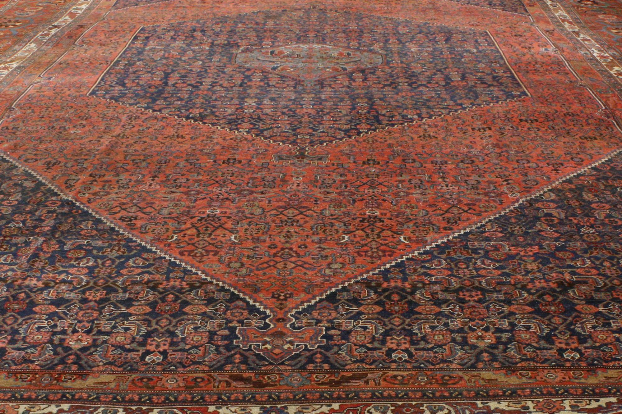 Oversized Antique Persian Bijar Rug, Hotel Lobby Size Carpet In Good Condition For Sale In Dallas, TX