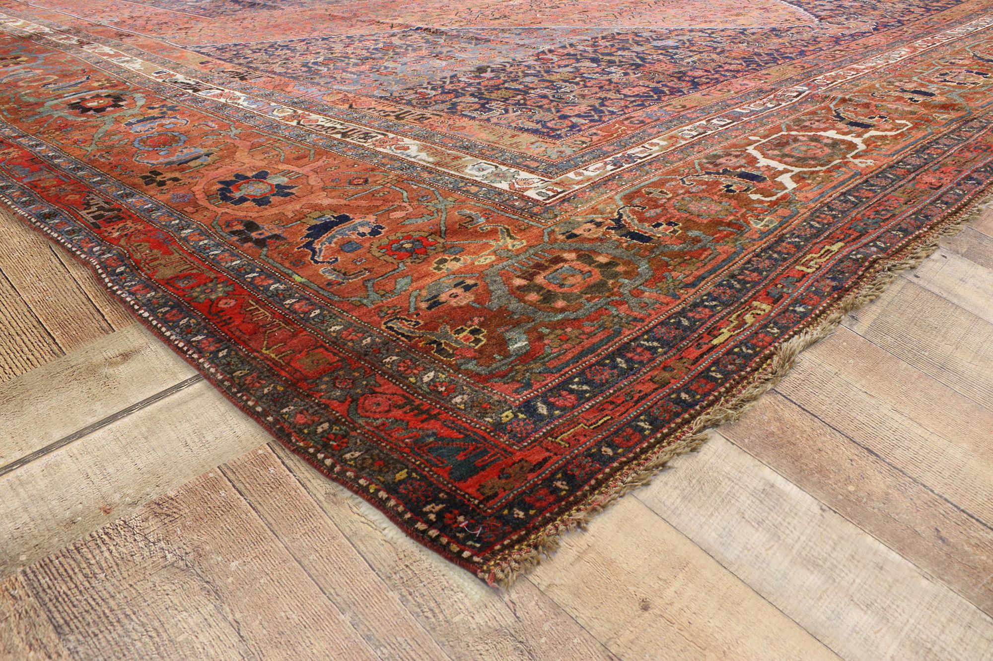 Wool Oversized Antique Persian Bijar Rug, Hotel Lobby Size Carpet For Sale