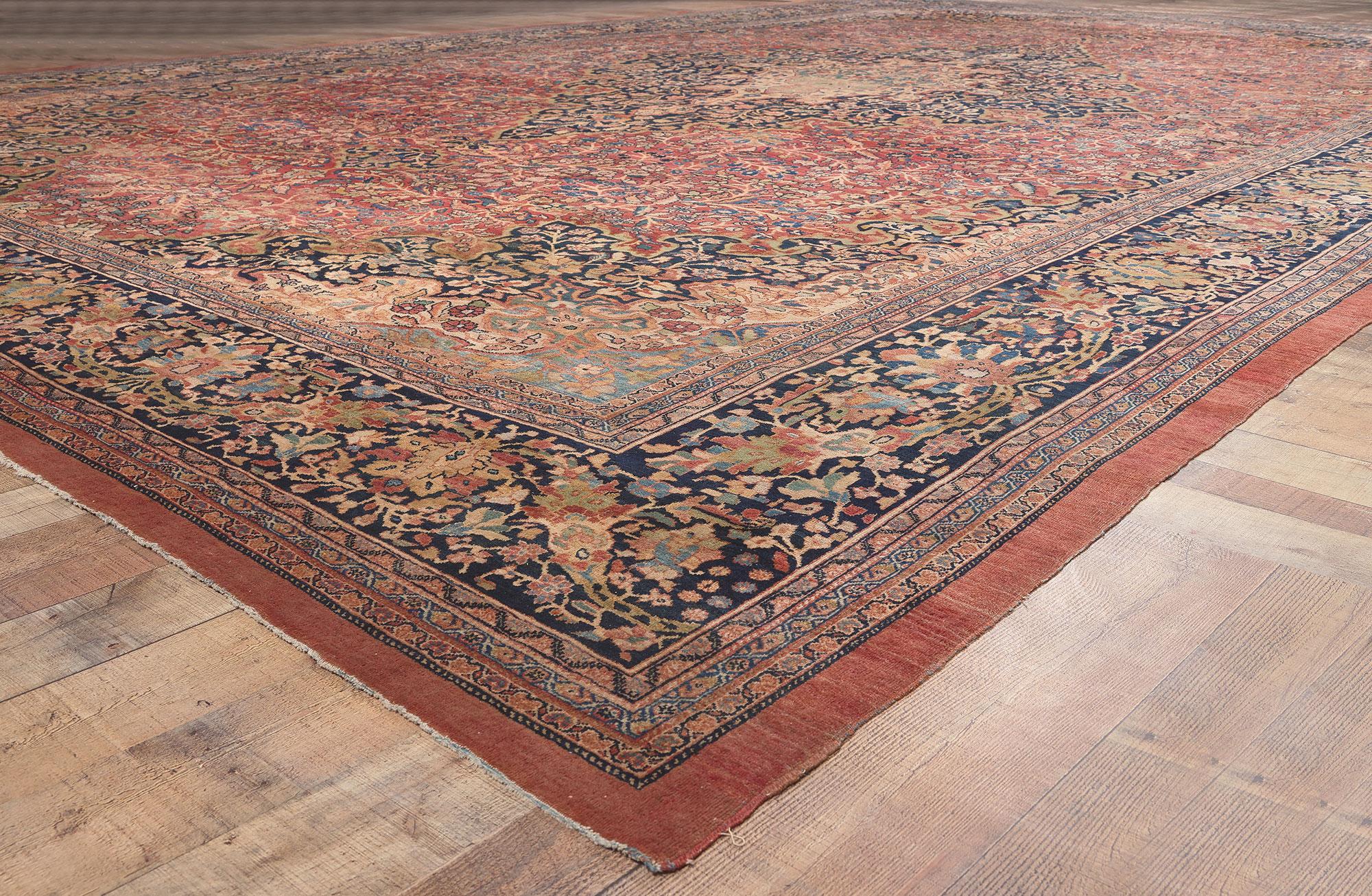 Wool Oversized Antique Persian Farahan Rug, Hotel Lobby Size Carpet For Sale