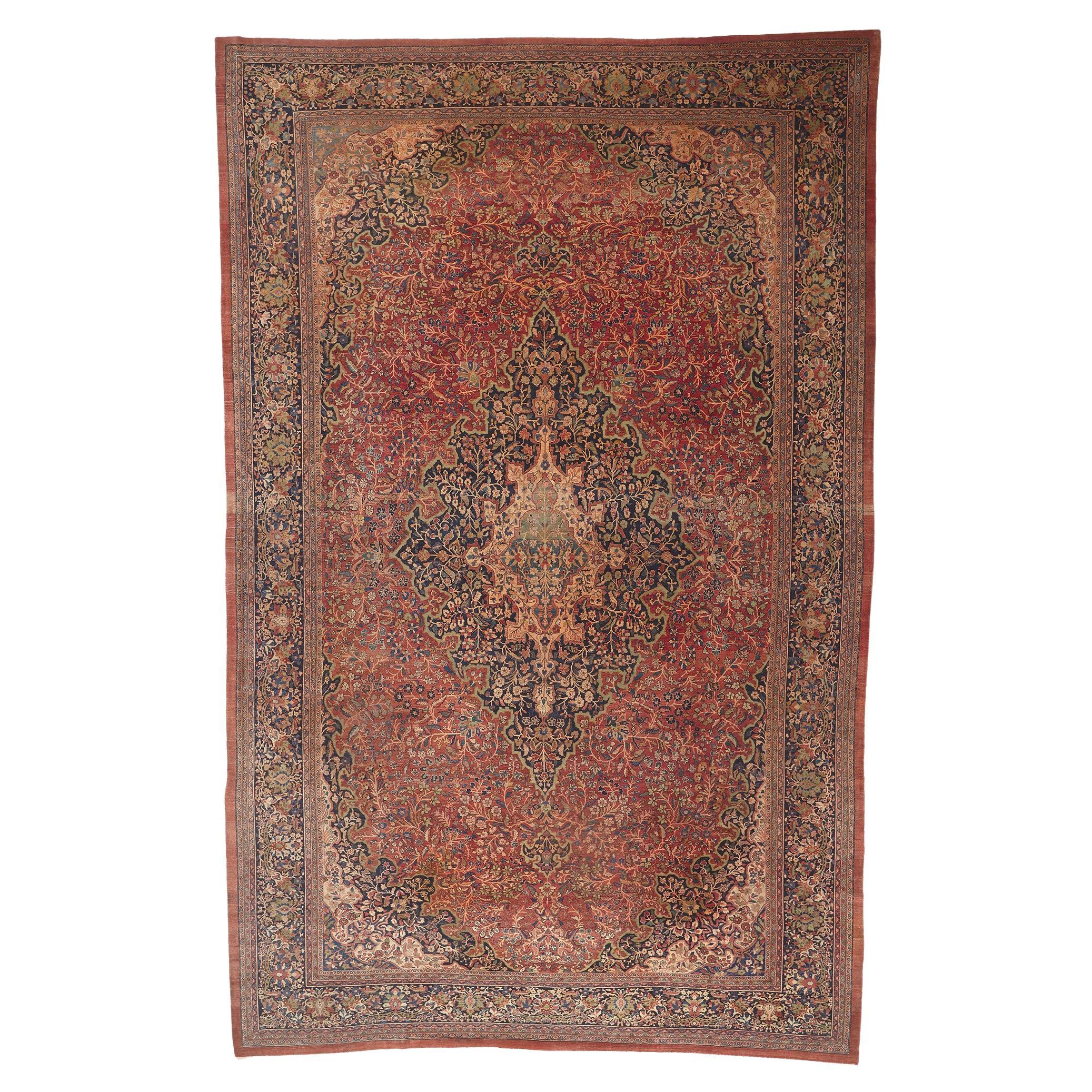 Oversized Antique Persian Farahan Rug, Hotel Lobby Size Carpet For Sale