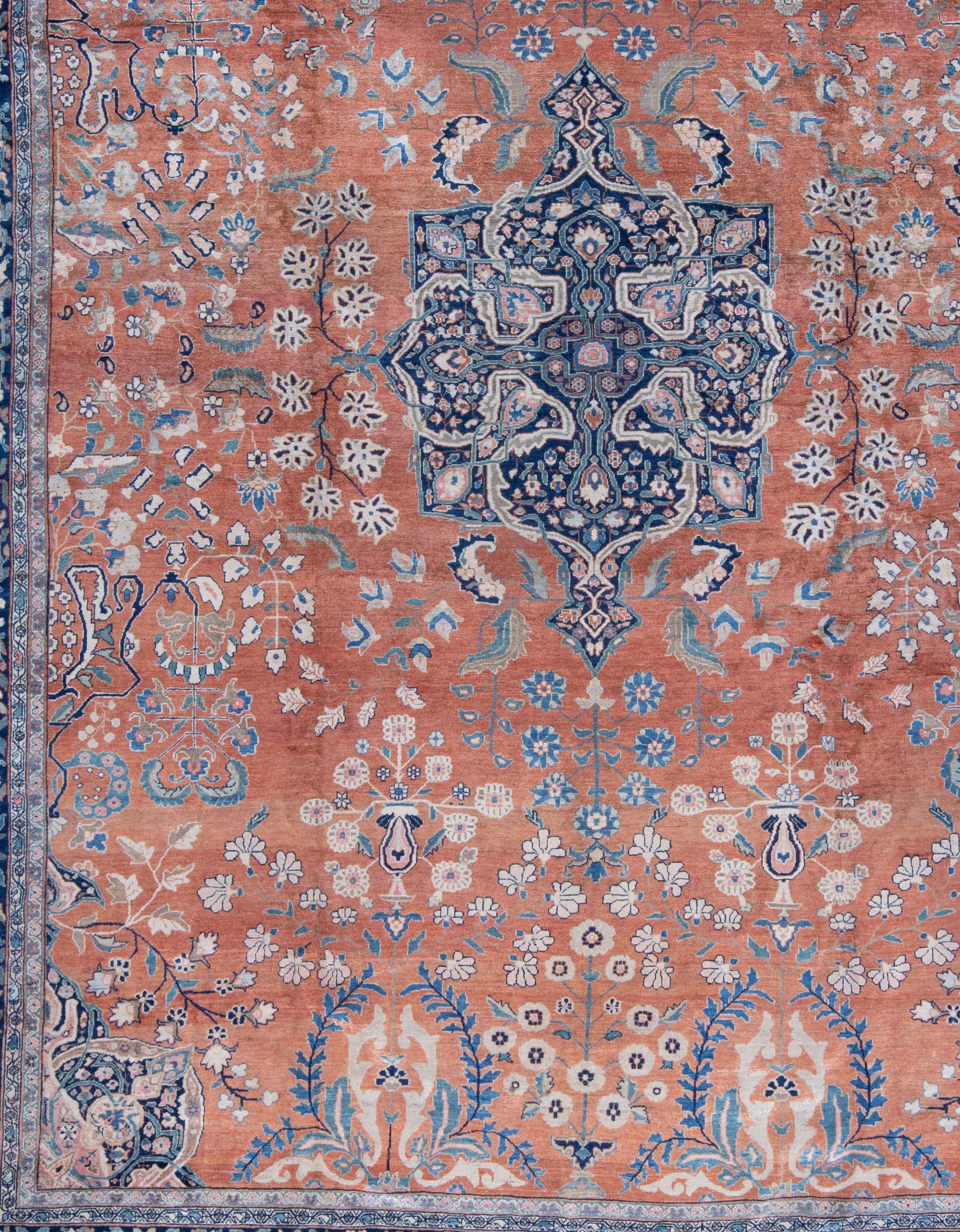 Late 19th Century Oversized Antique Persian Ferahan Sarouk Coral and Blue Rug, late 19th Century For Sale