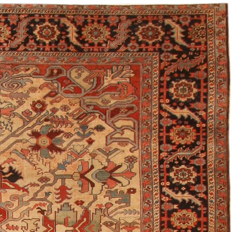 Hand-Knotted Oversized Antique Persian Heriz Serapi Rug. Size: 10 ft 10 in x 20 ft 8 in