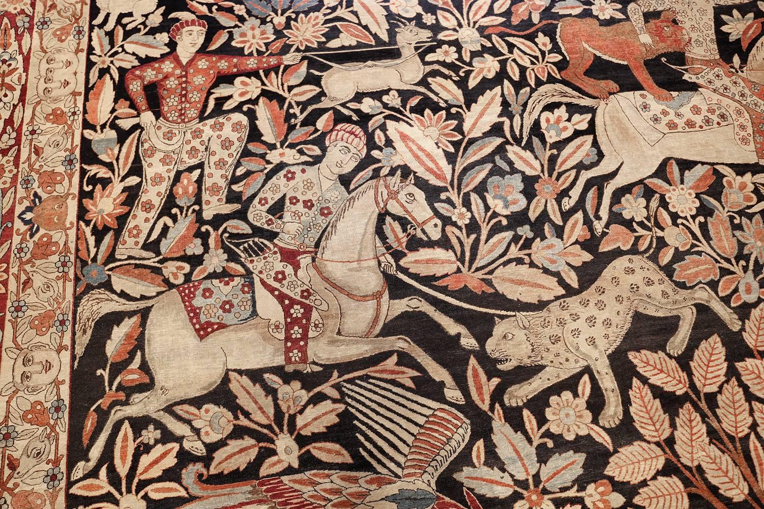 Antique Persian Hunting Scene Kerman Rug. Size: 14' 8