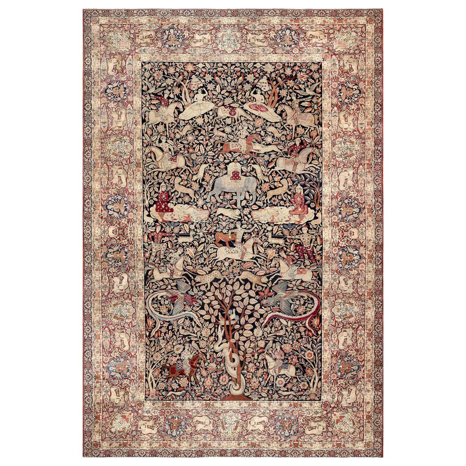 Vintage Persian Tabriz Gallery Rug with Hunting Scene and Medieval ...