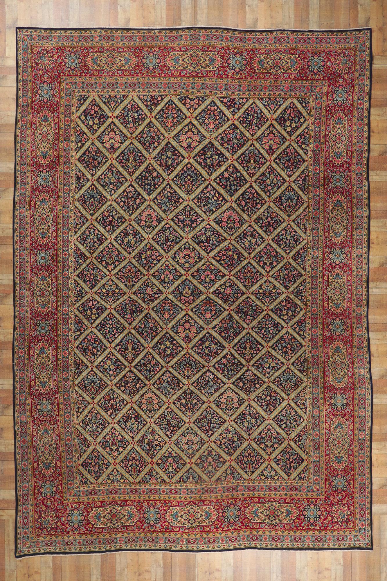 Oversized Antique Persian Kerman Rug Hotel Lobby Size Carpet In Good Condition For Sale In Dallas, TX