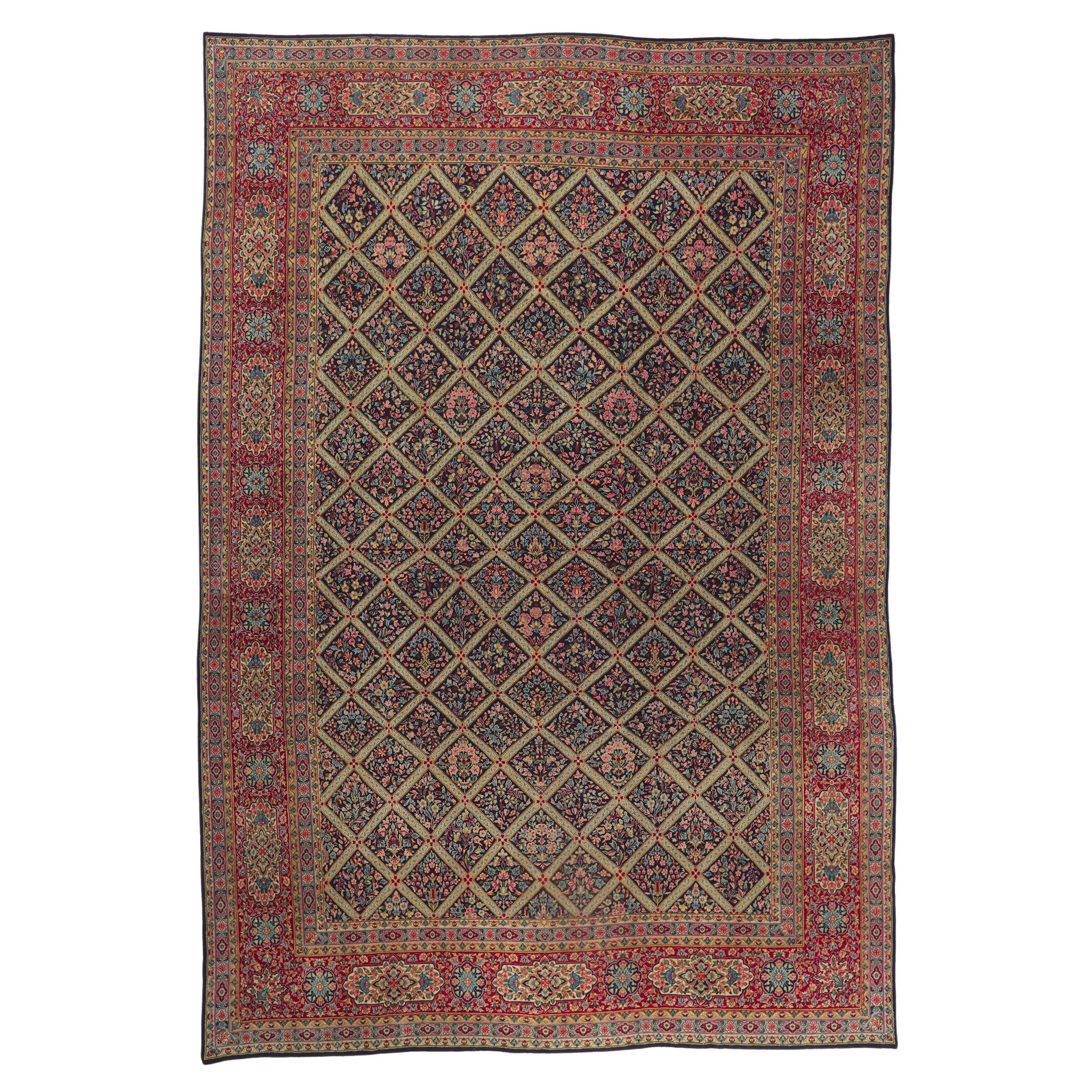 Oversized Antique Persian Kerman Rug Hotel Lobby Size Carpet For Sale
