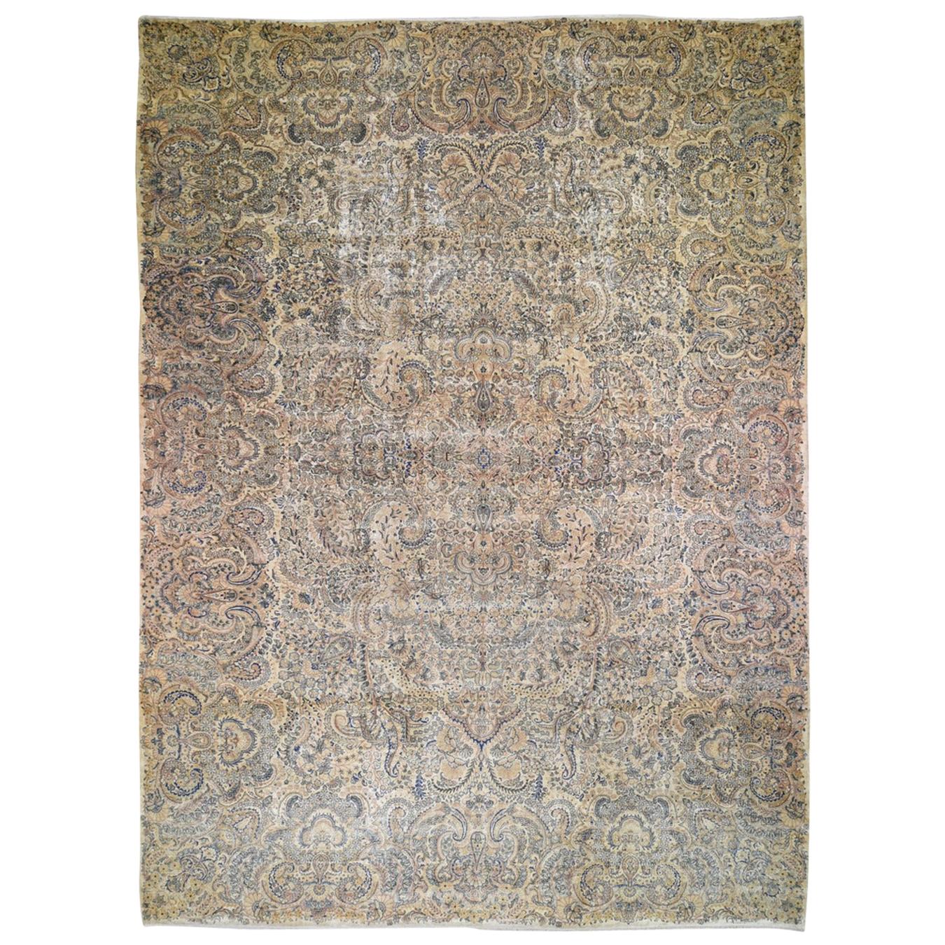 Oversized Antique Persian Soft Colors Hand Knotted Oriental Rug