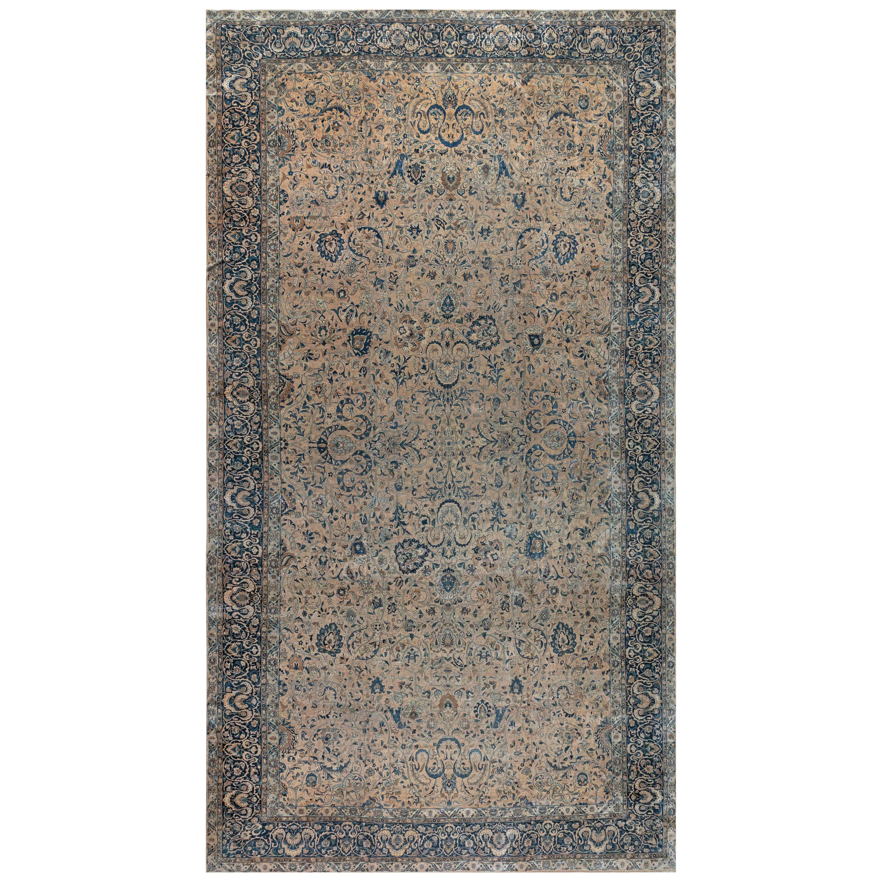 Oversized Antique Persian Kirman Handmade Wool Rug For Sale