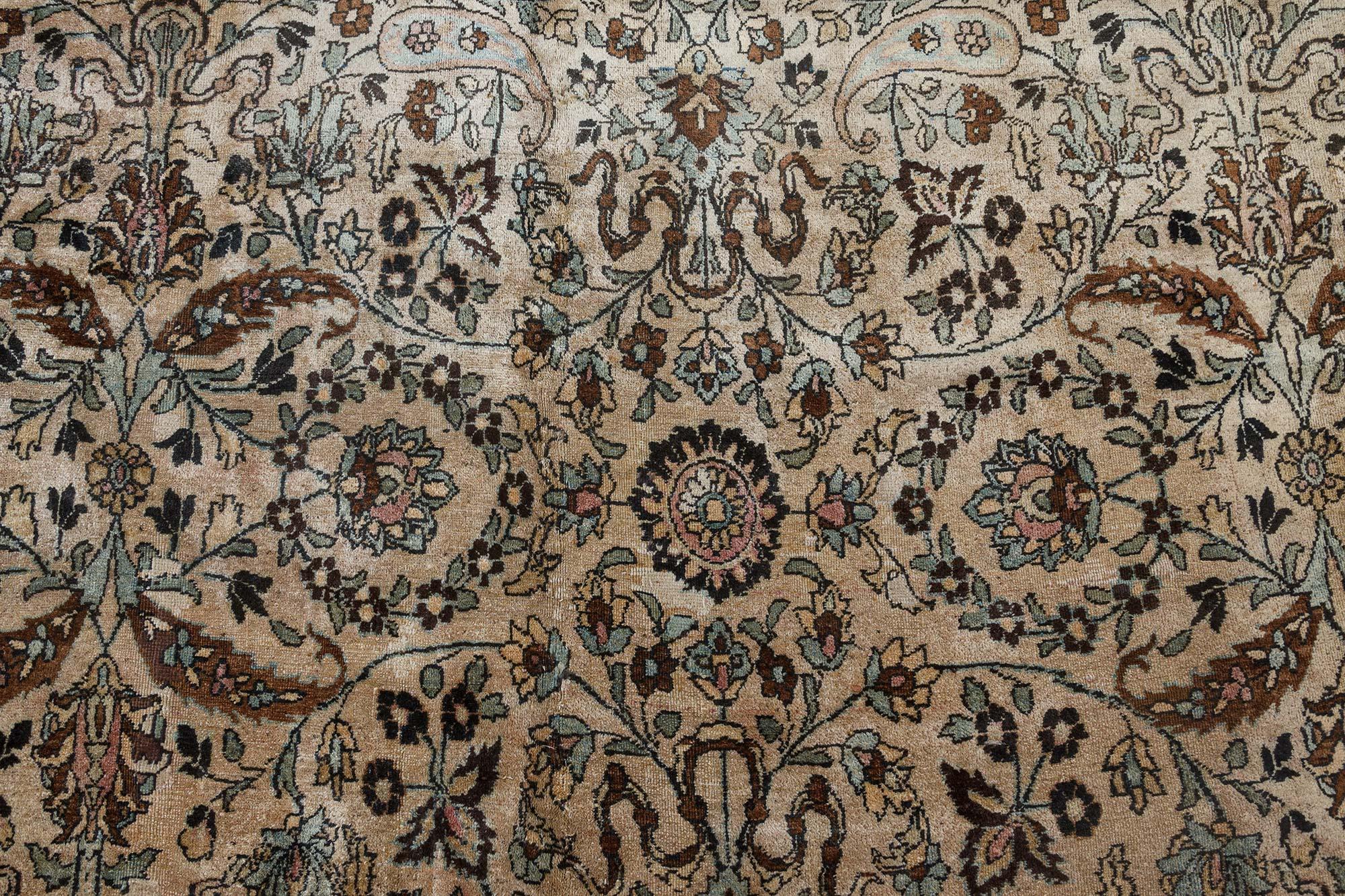 Hand-Woven Oversized Antique Persian Kirman Rug Size Adjusted For Sale