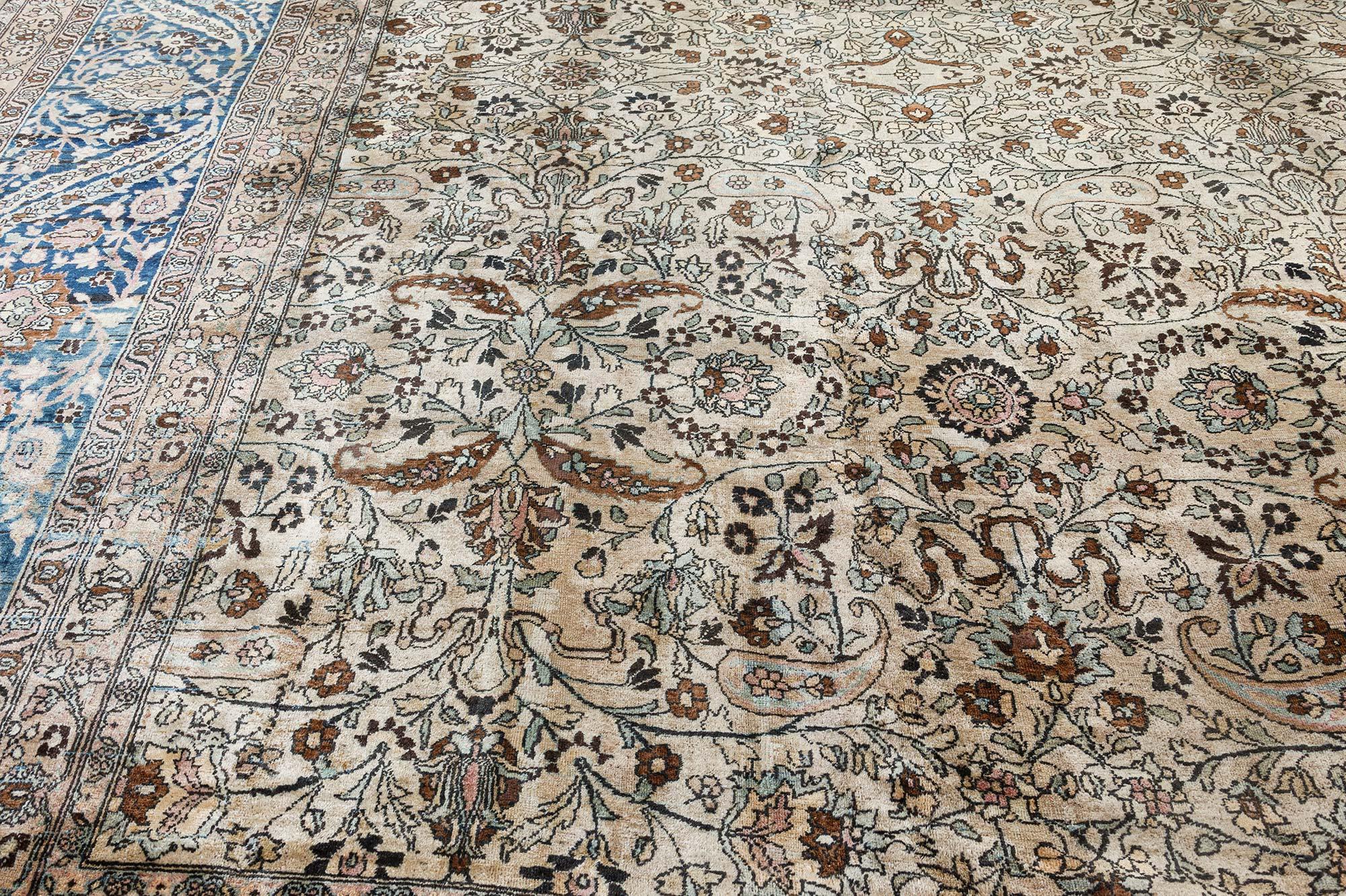 Oversized Antique Persian Kirman Rug Size Adjusted In Good Condition For Sale In New York, NY
