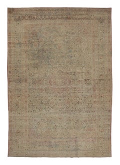 Oversized Antique Persian Mashad Rug in Gold with Floral Medallion - Rug & Kilim