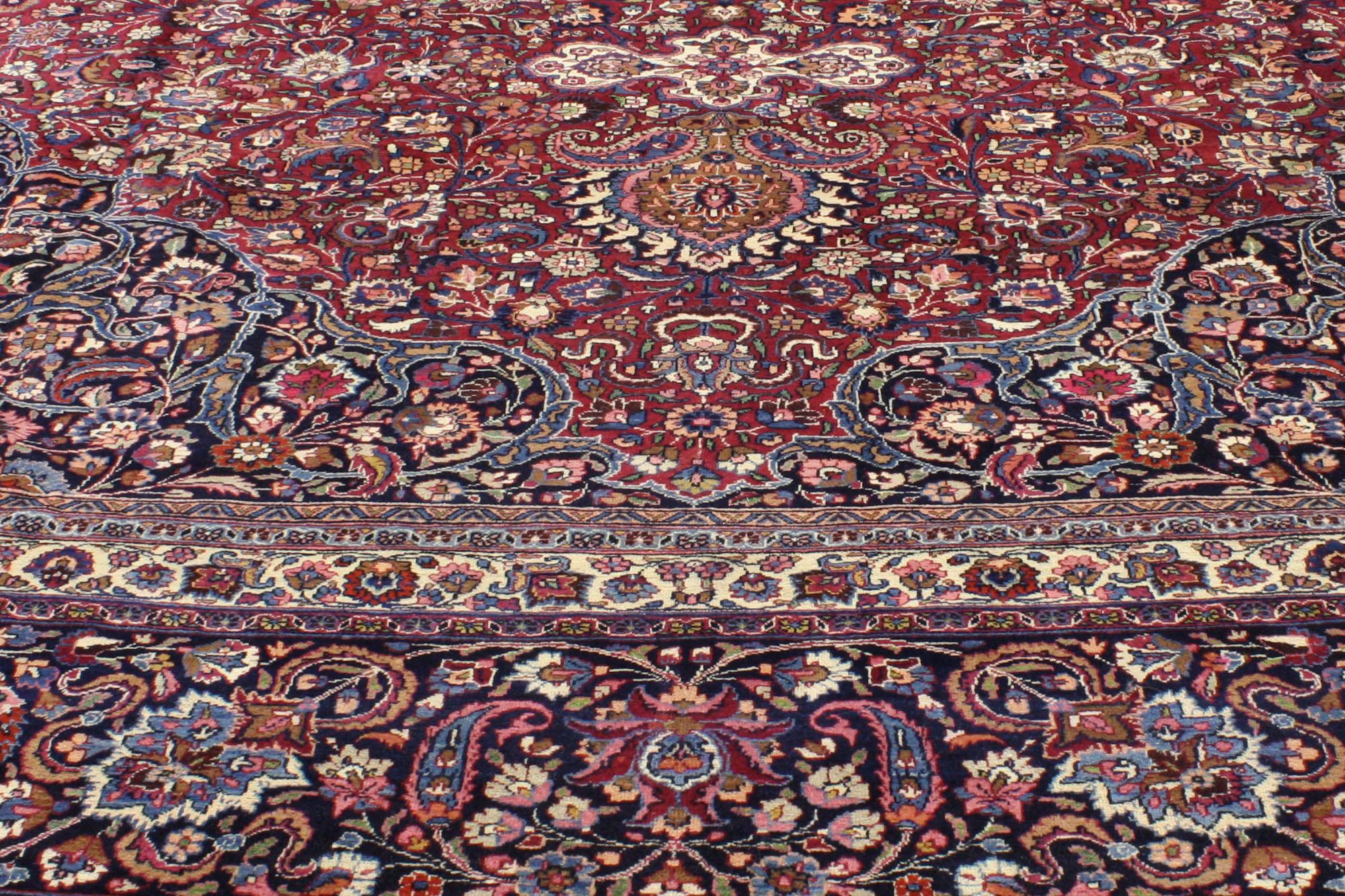 Art Nouveau Oversized Antique Persian Mashhad Rug, Hotel Lobby Size Carpet For Sale