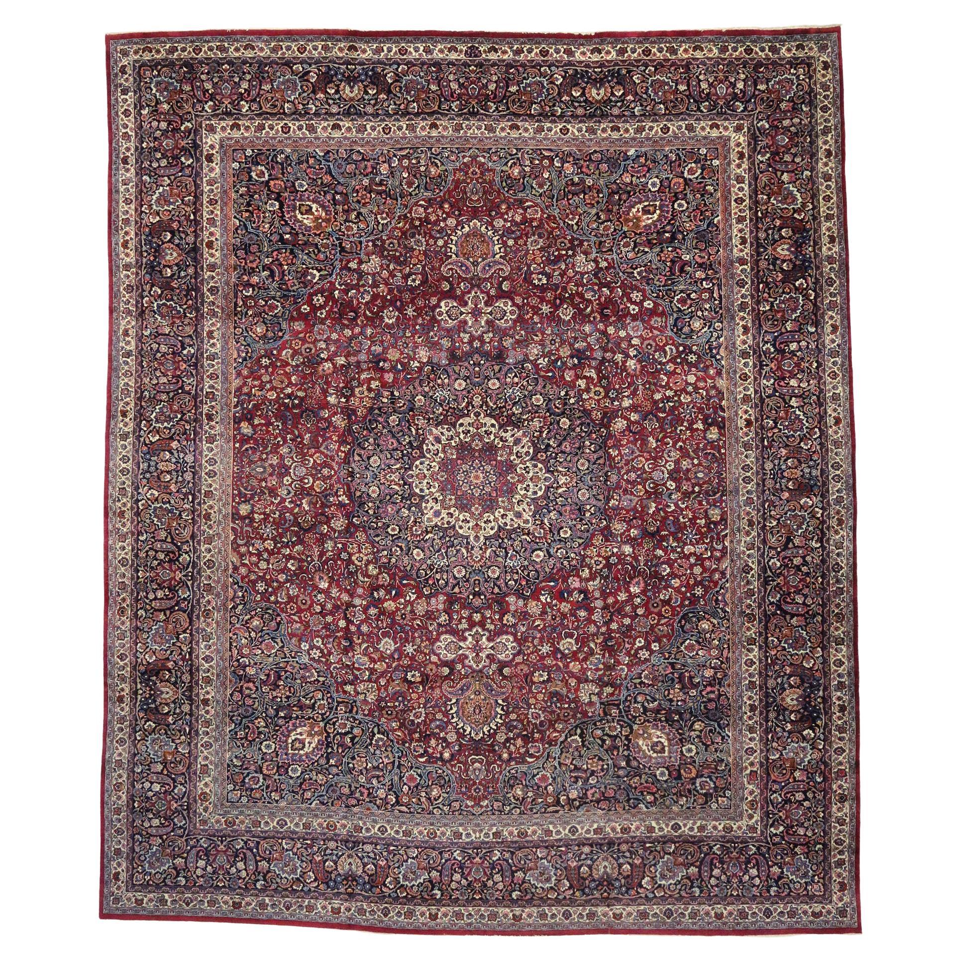 Oversized Antique Persian Mashhad Rug, Hotel Lobby Size Carpet For Sale