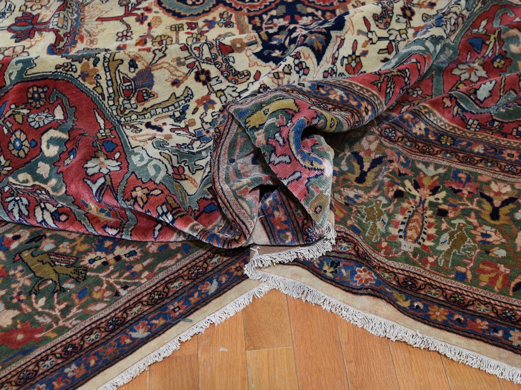 19th Century Oversized Antique Persian Sarouk Fereghan with Birds Full Pile and Soft Rug For Sale