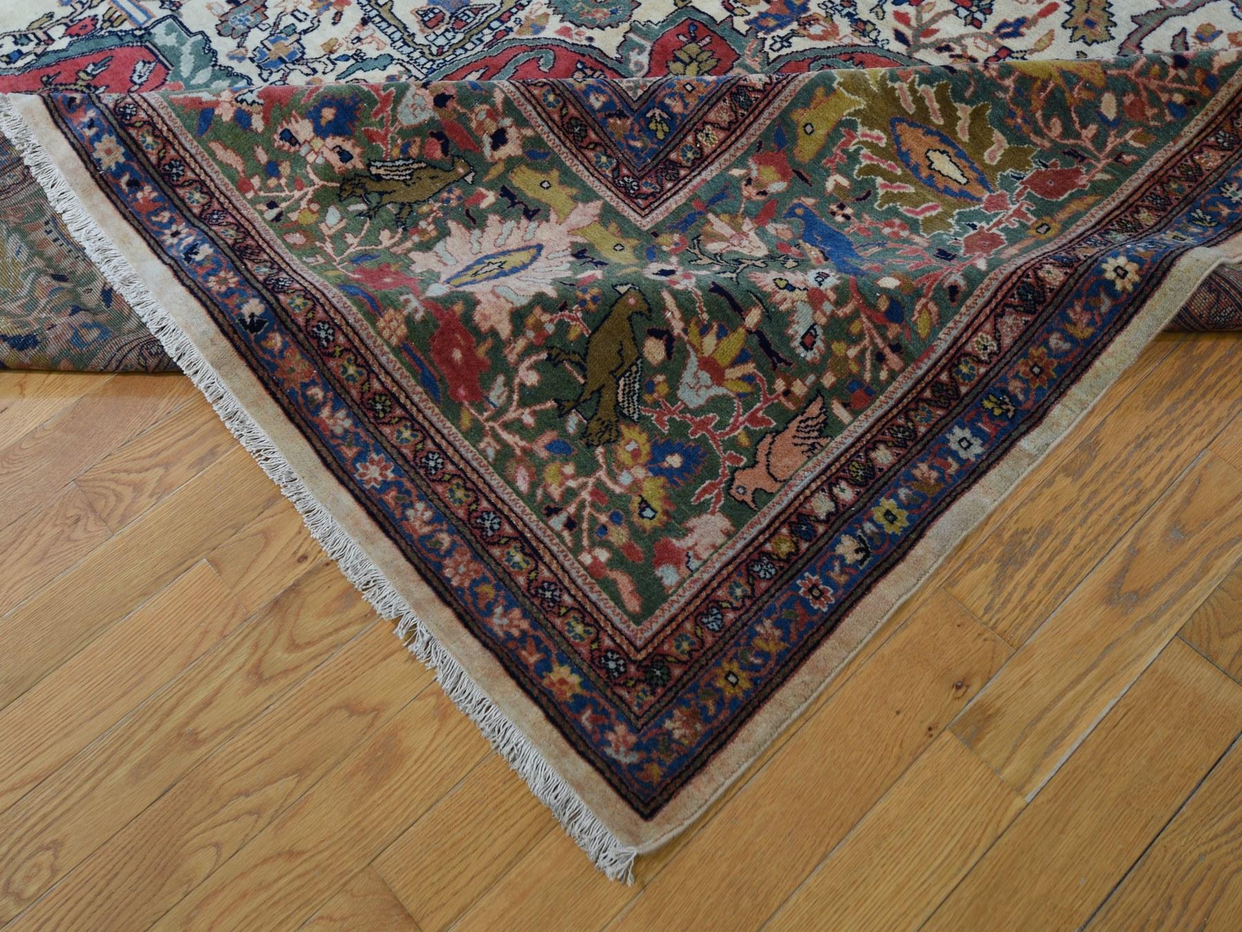 Wool Oversized Antique Persian Sarouk Fereghan with Birds Full Pile and Soft Rug For Sale
