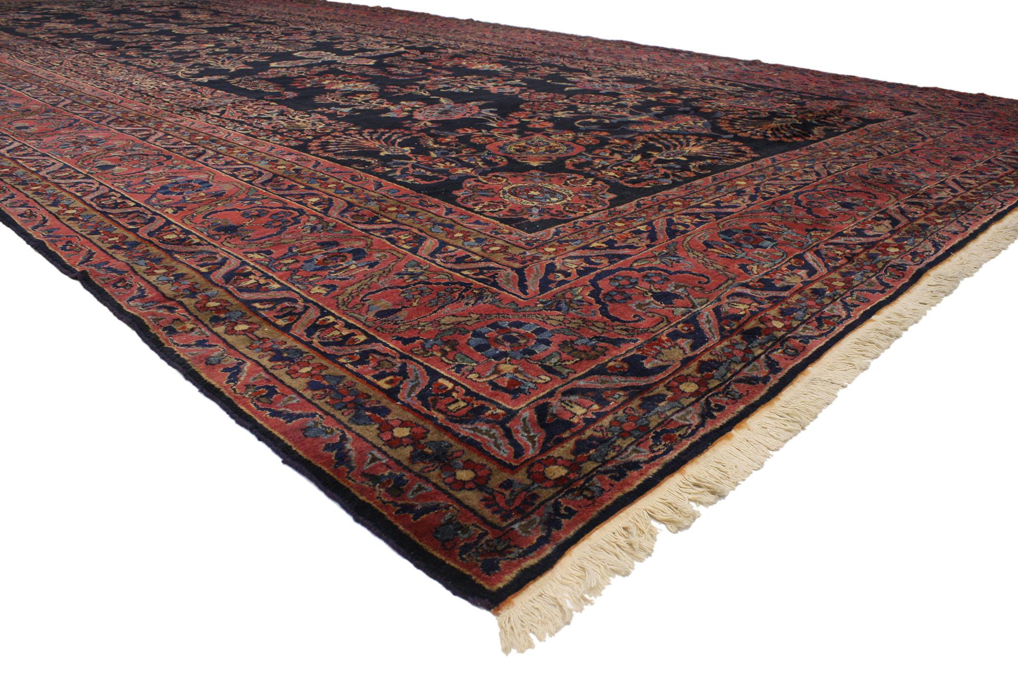 76984 Oversized Antique Persian Sarouk Rug, 12'00 x 25'00. Persian Sarouk rugs, also known as Saruk or Sarough rugs, are a type of Persian rug originating from the Sarouk region of Iran. These rugs are meticulously handcrafted in the village of