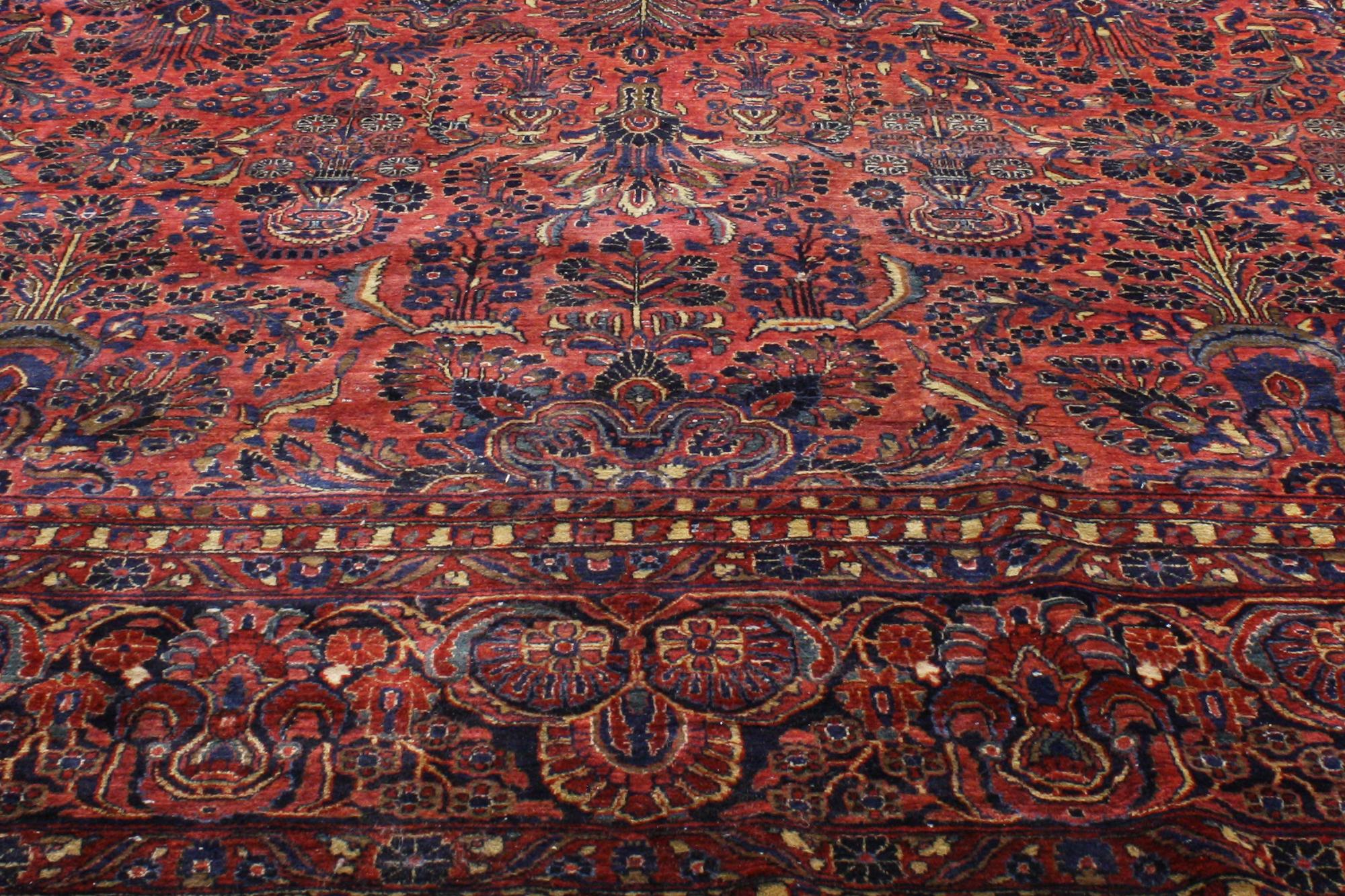 Hand-Knotted Oversized Antique Persian Sarouk Rug Hotel Lobby Size Carpet For Sale