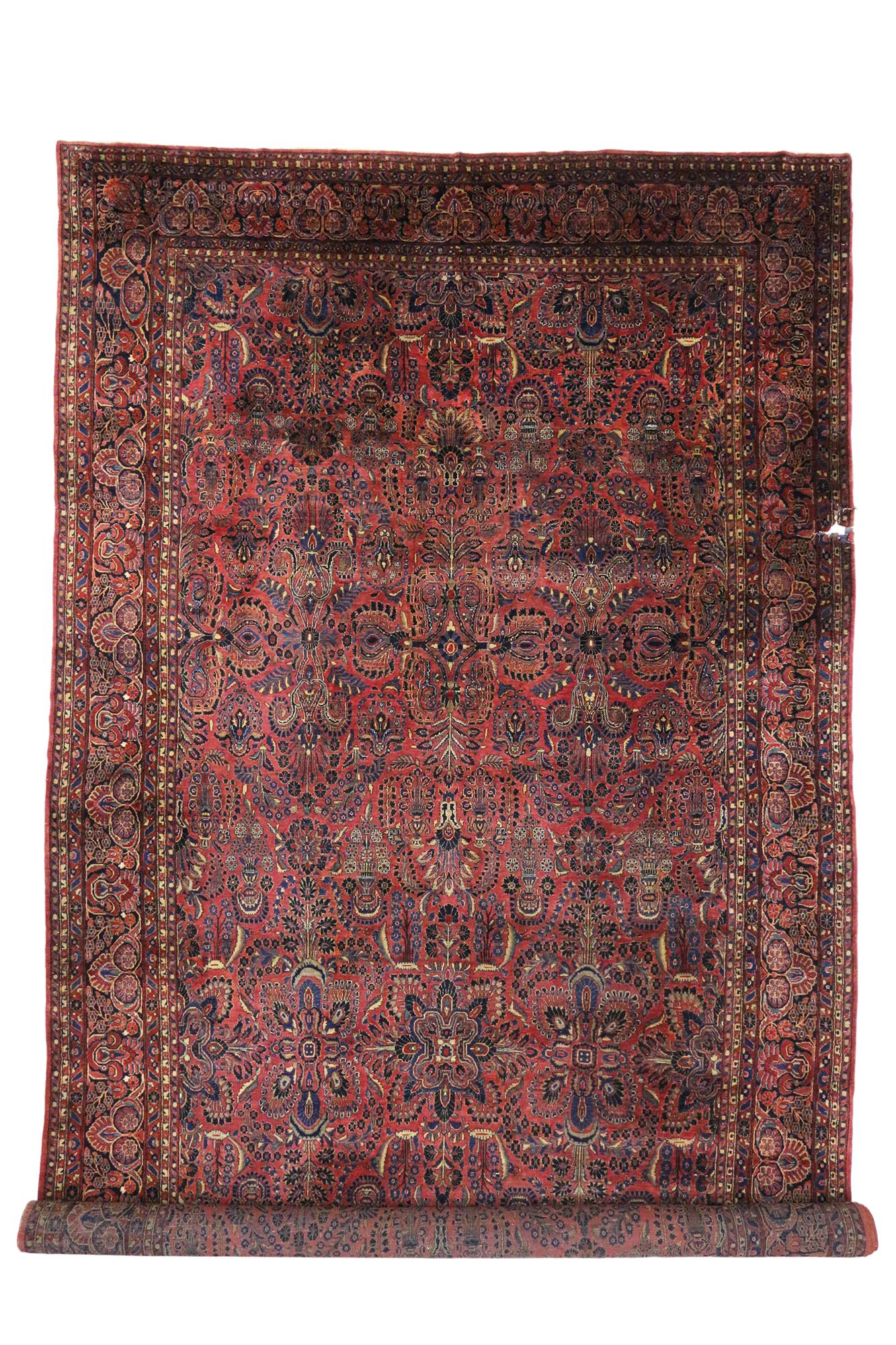 Oversized Antique Persian Sarouk Rug Hotel Lobby Size Carpet In Good Condition For Sale In Dallas, TX