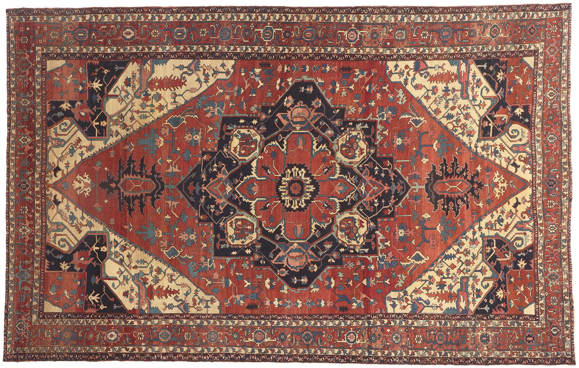 Oversized Antique Persian Serapi Rug, Hotel Lobby Size Carpet For Sale 4