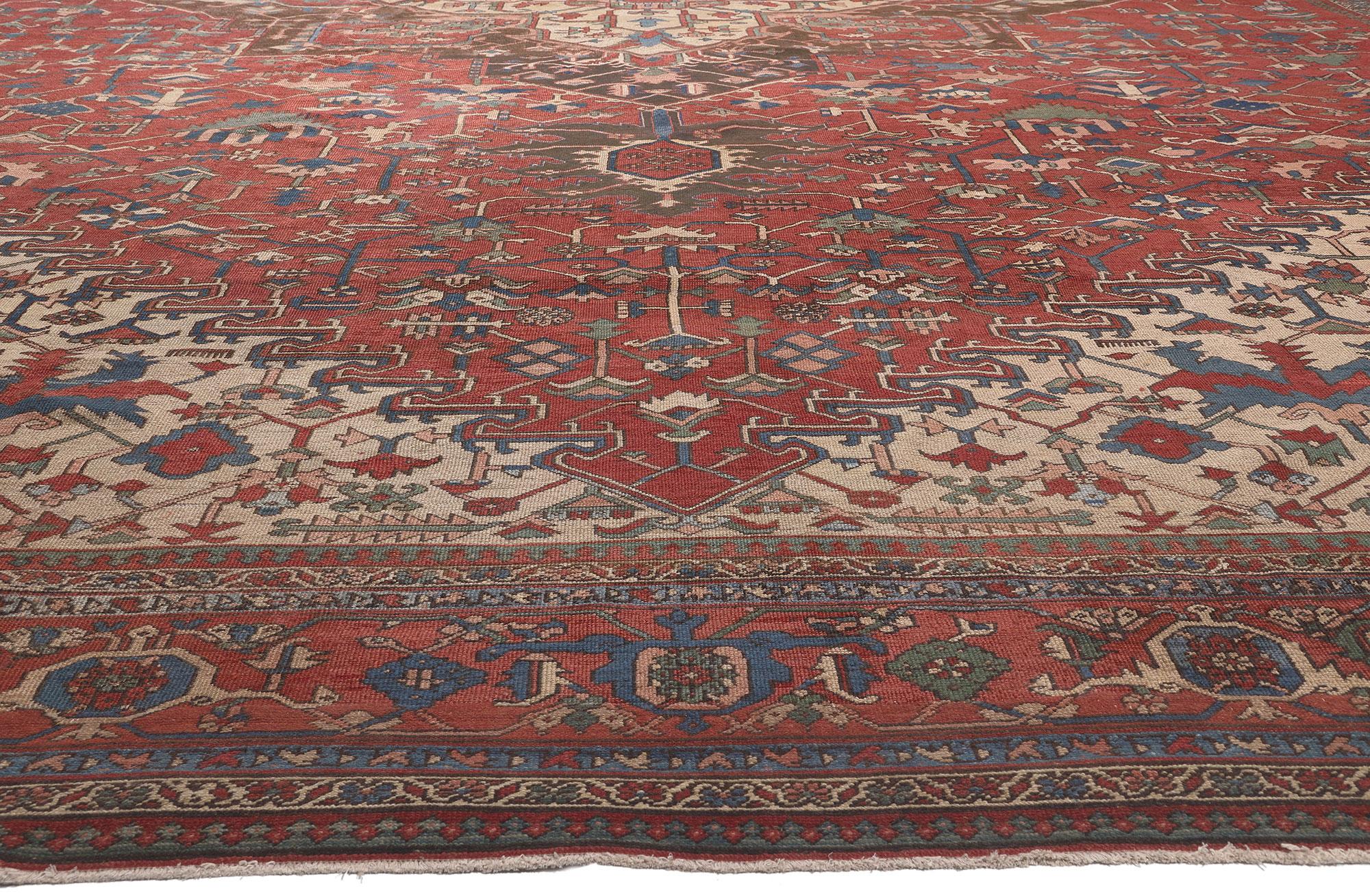 Oversized Antique Persian Serapi Rug, Hotel Lobby Size Carpet In Good Condition For Sale In Dallas, TX