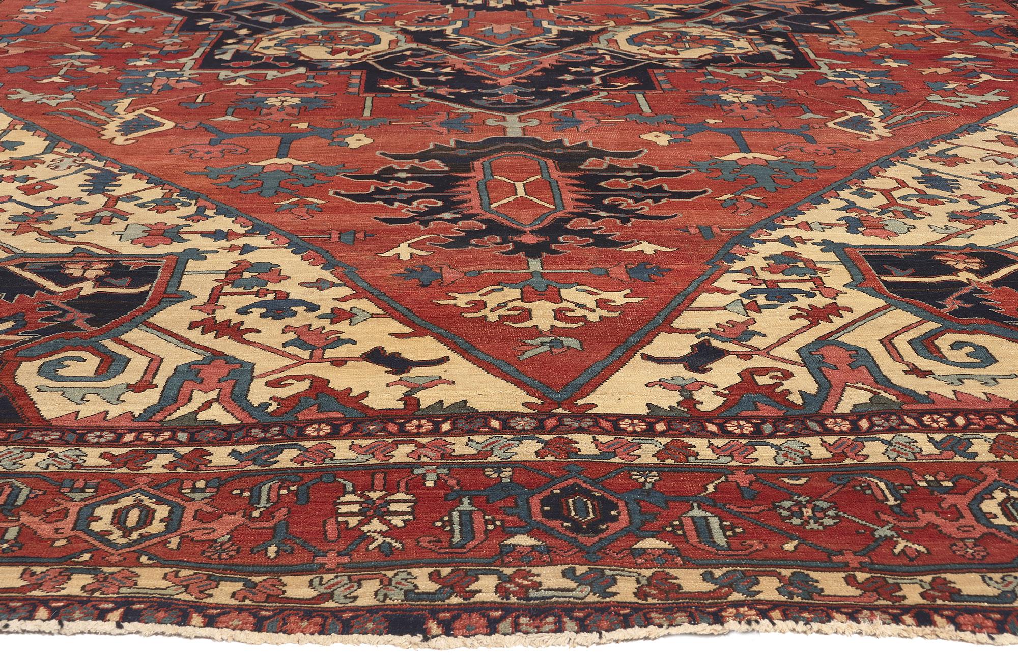 19th Century Oversized Antique Persian Serapi Rug, Hotel Lobby Size Carpet For Sale