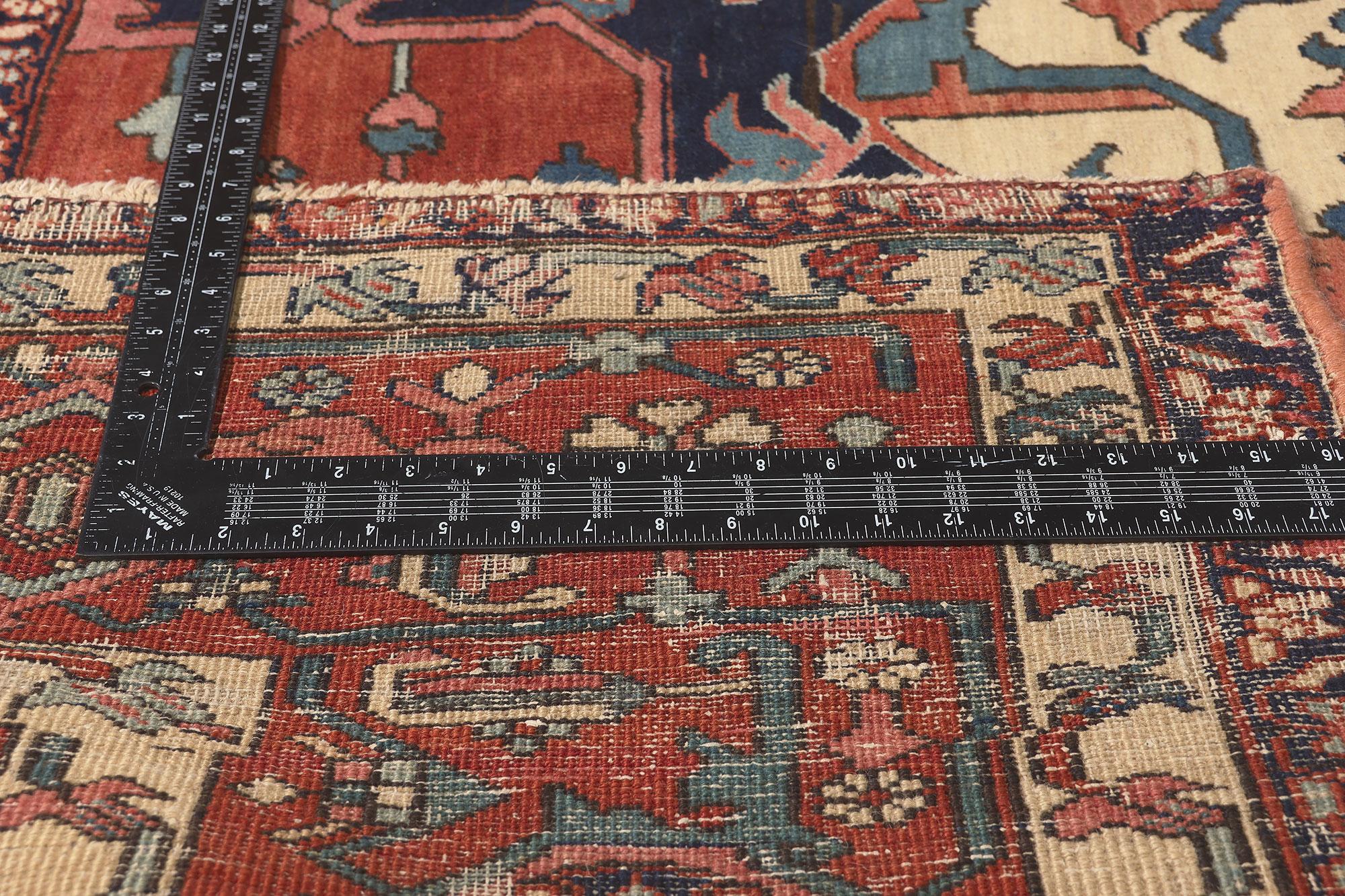 Wool Oversized Antique Persian Serapi Rug, Hotel Lobby Size Carpet For Sale