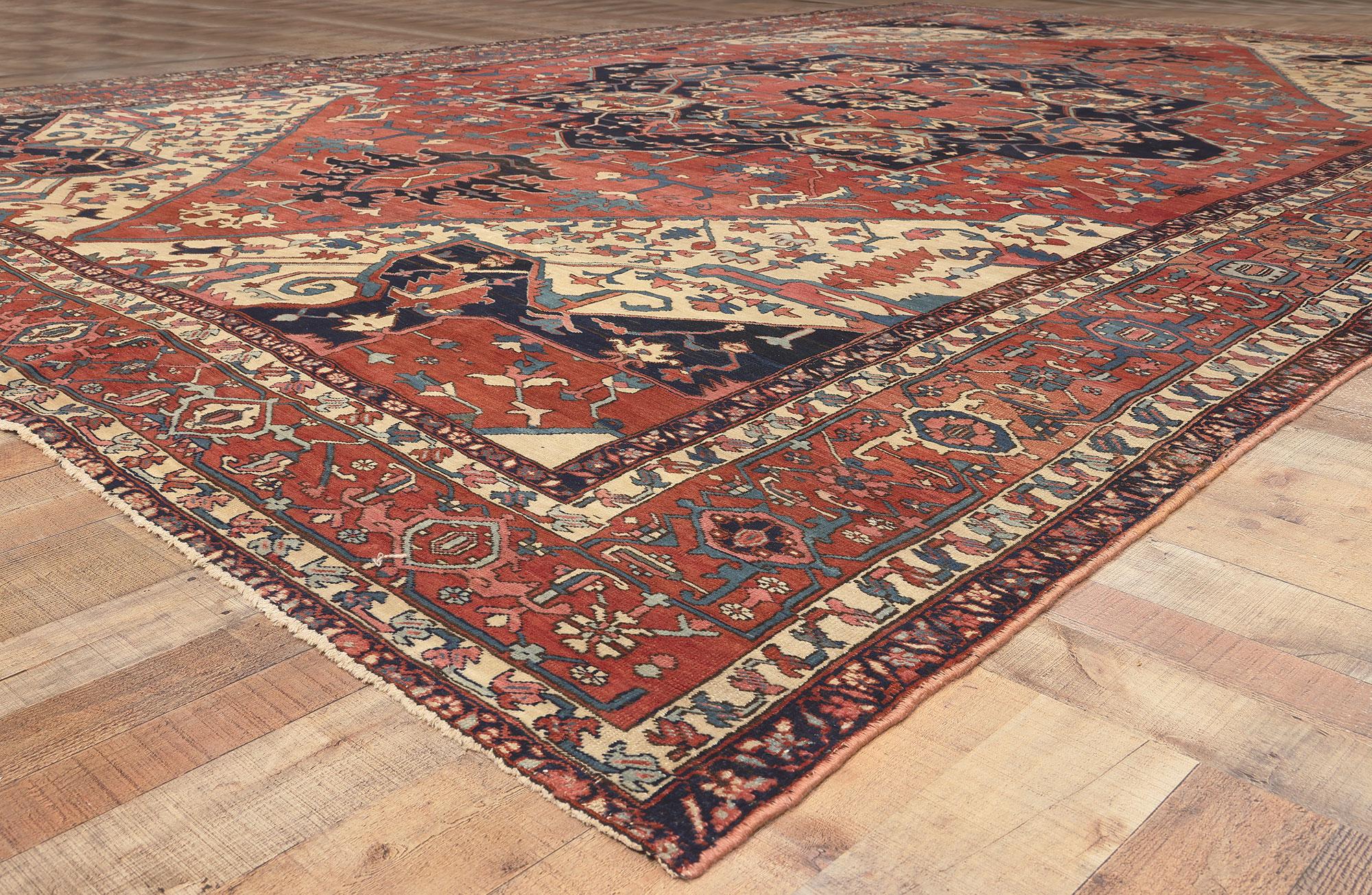 Wool Oversized Antique Persian Serapi Rug, Hotel Lobby Size Carpet