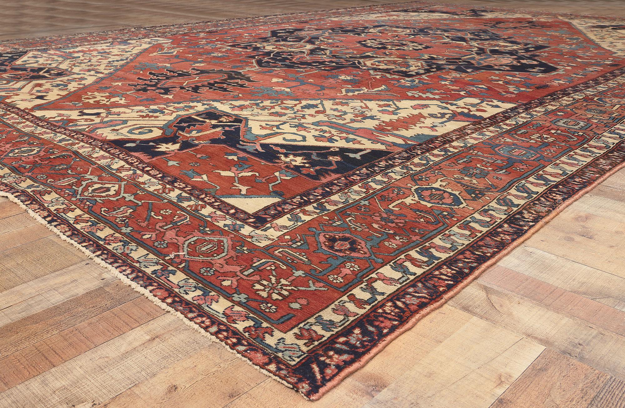 Oversized Antique Persian Serapi Rug, Hotel Lobby Size Carpet For Sale 1