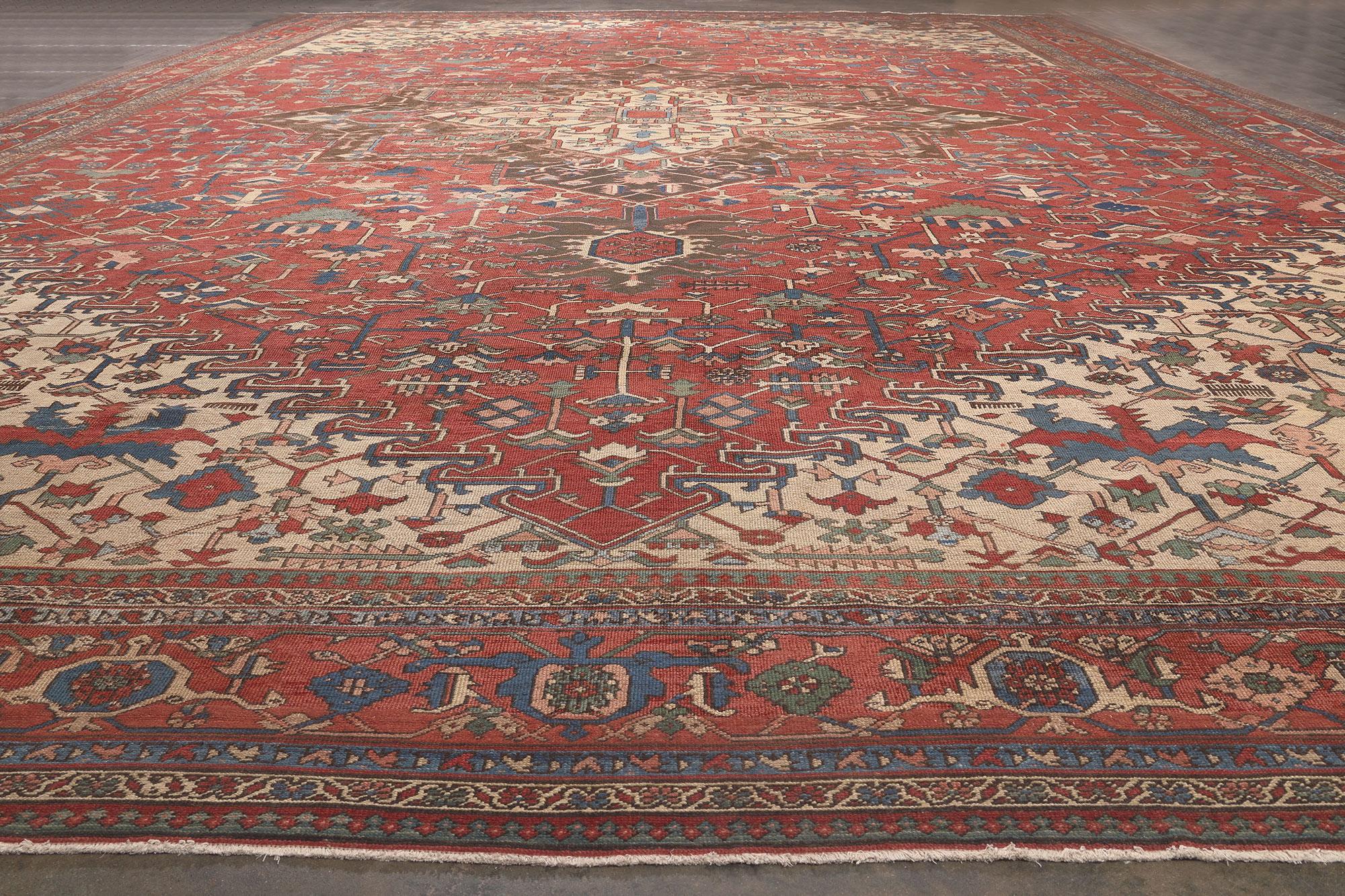Oversized Antique Persian Serapi Rug, Hotel Lobby Size Carpet For Sale 2
