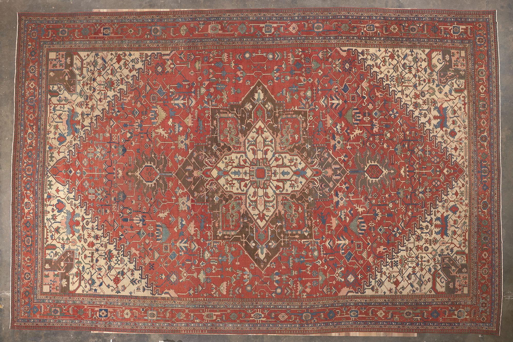 Oversized Antique Persian Serapi Rug, Hotel Lobby Size Carpet For Sale 3