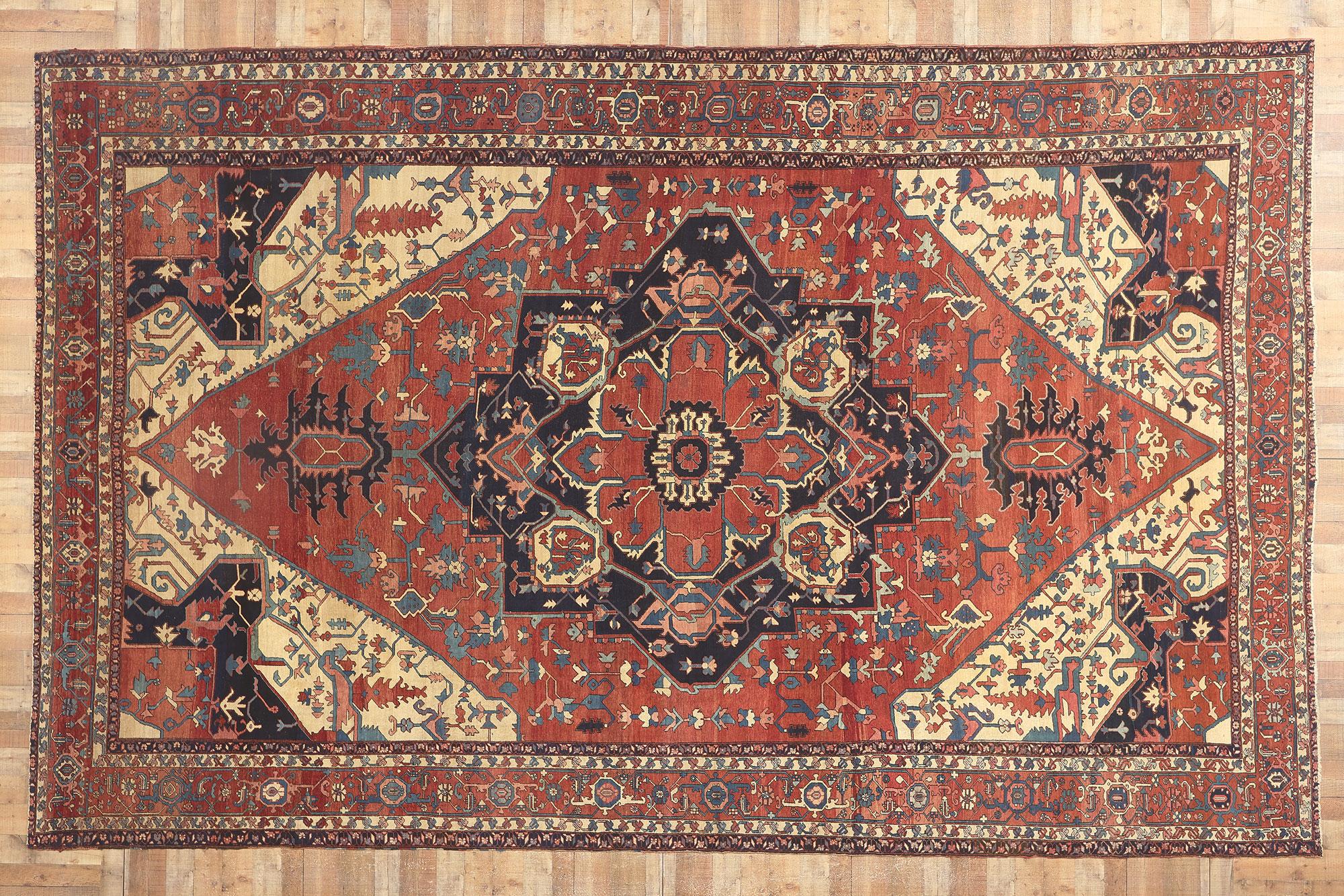 Oversized Antique Persian Serapi Rug, Hotel Lobby Size Carpet For Sale 3