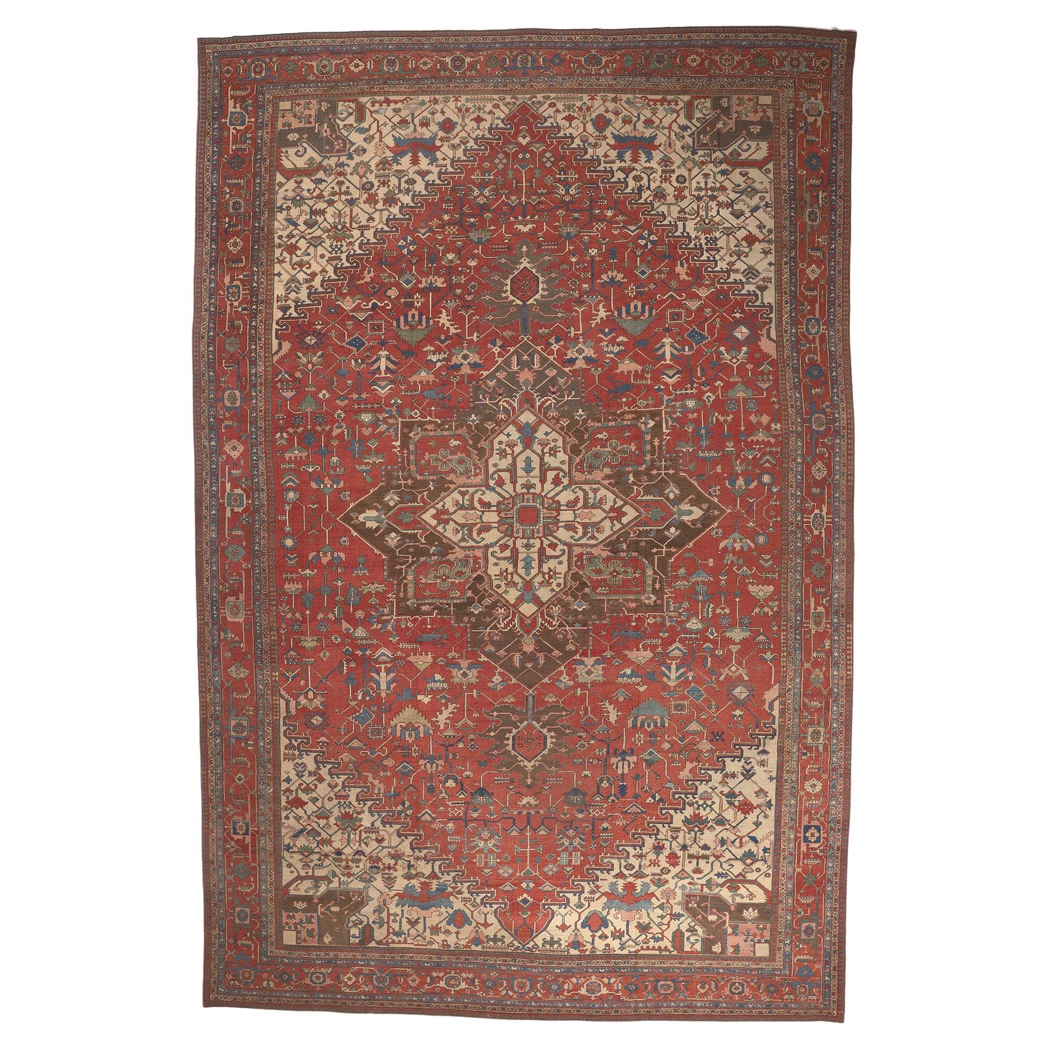 Oversized Antique Persian Serapi Rug, Hotel Lobby Size Carpet For Sale
