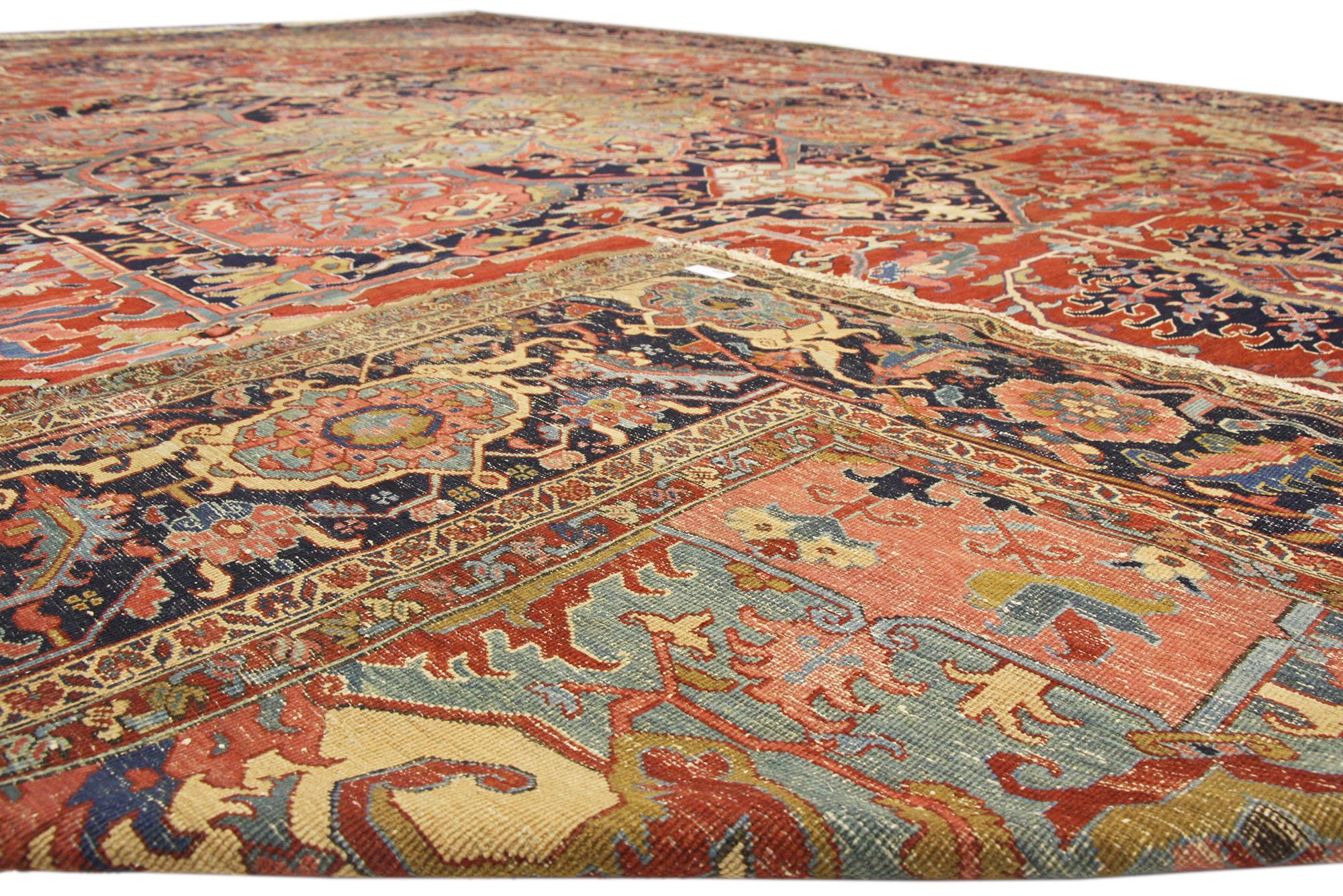 Wool Oversized Antique Persian Serapi Rug with Modern Style, Hotel Lobby Size Carpet For Sale