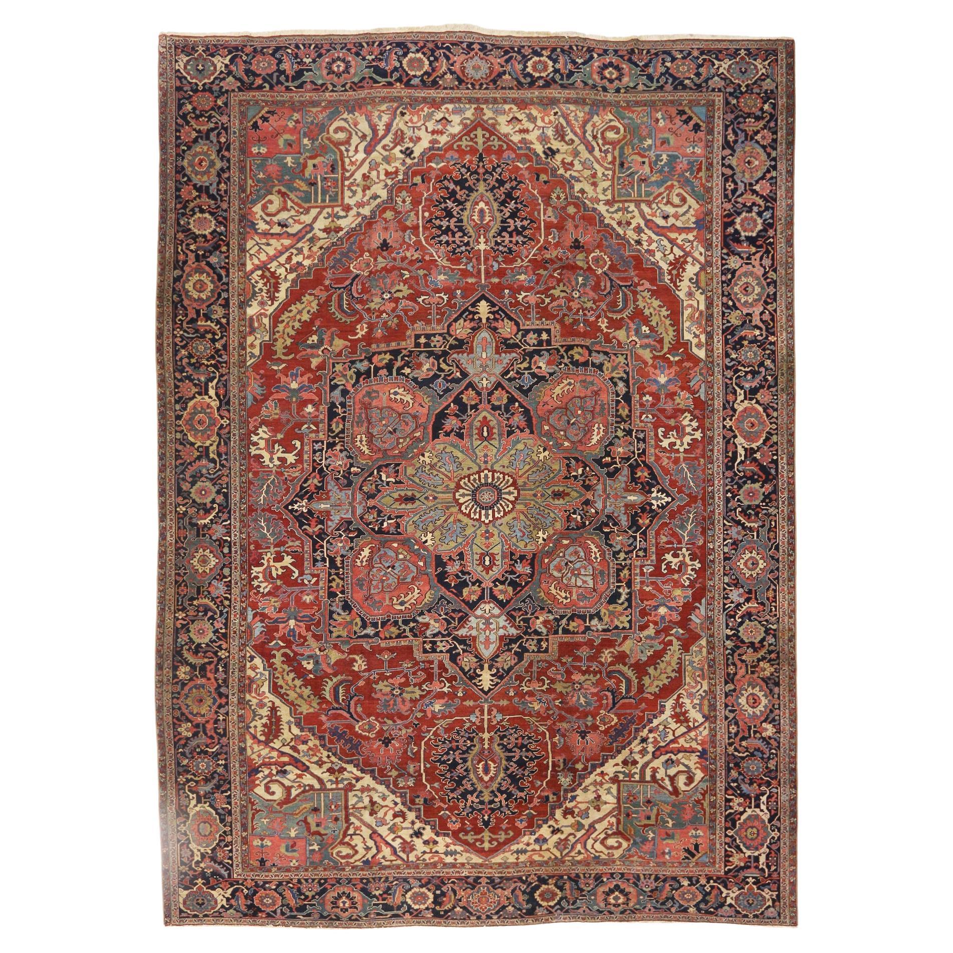 Oversized Antique Persian Serapi Rug with Modern Style, Hotel Lobby Size Carpet