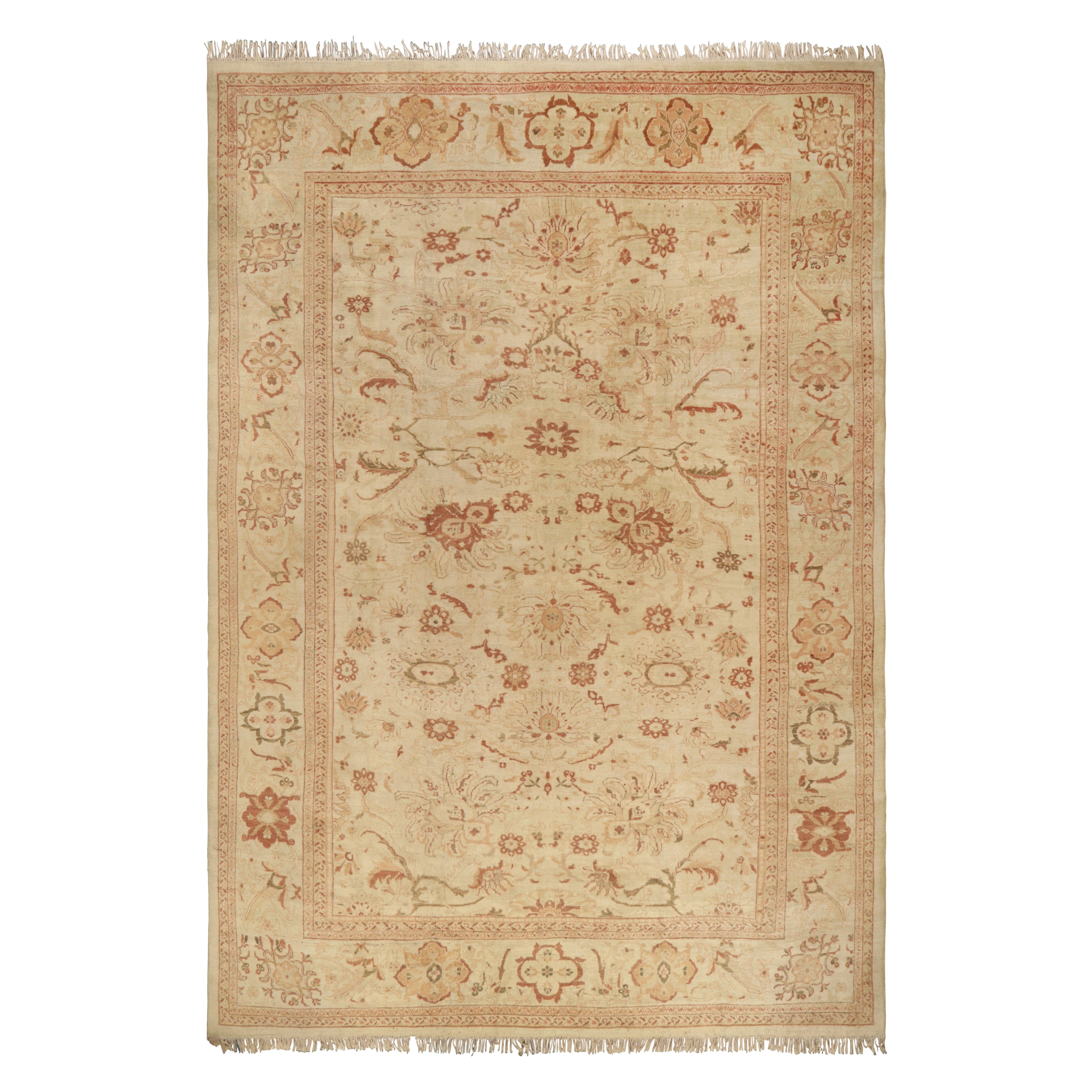 Oversized Antique Persian Sultanabad Rug in Beige with Florals- Rug & Kilim