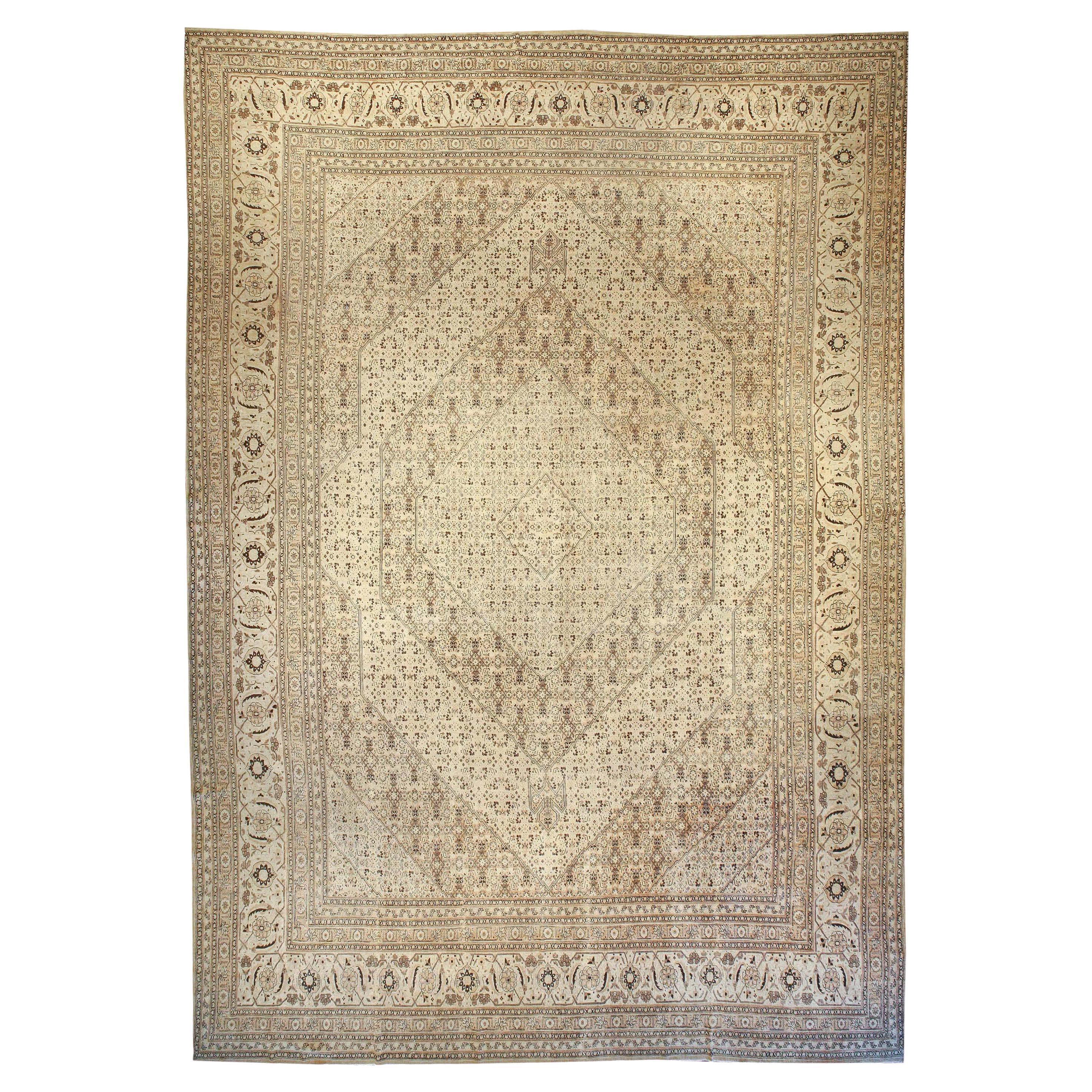 Oversized Antique Persian Tabriz Handmade wool Rug For Sale