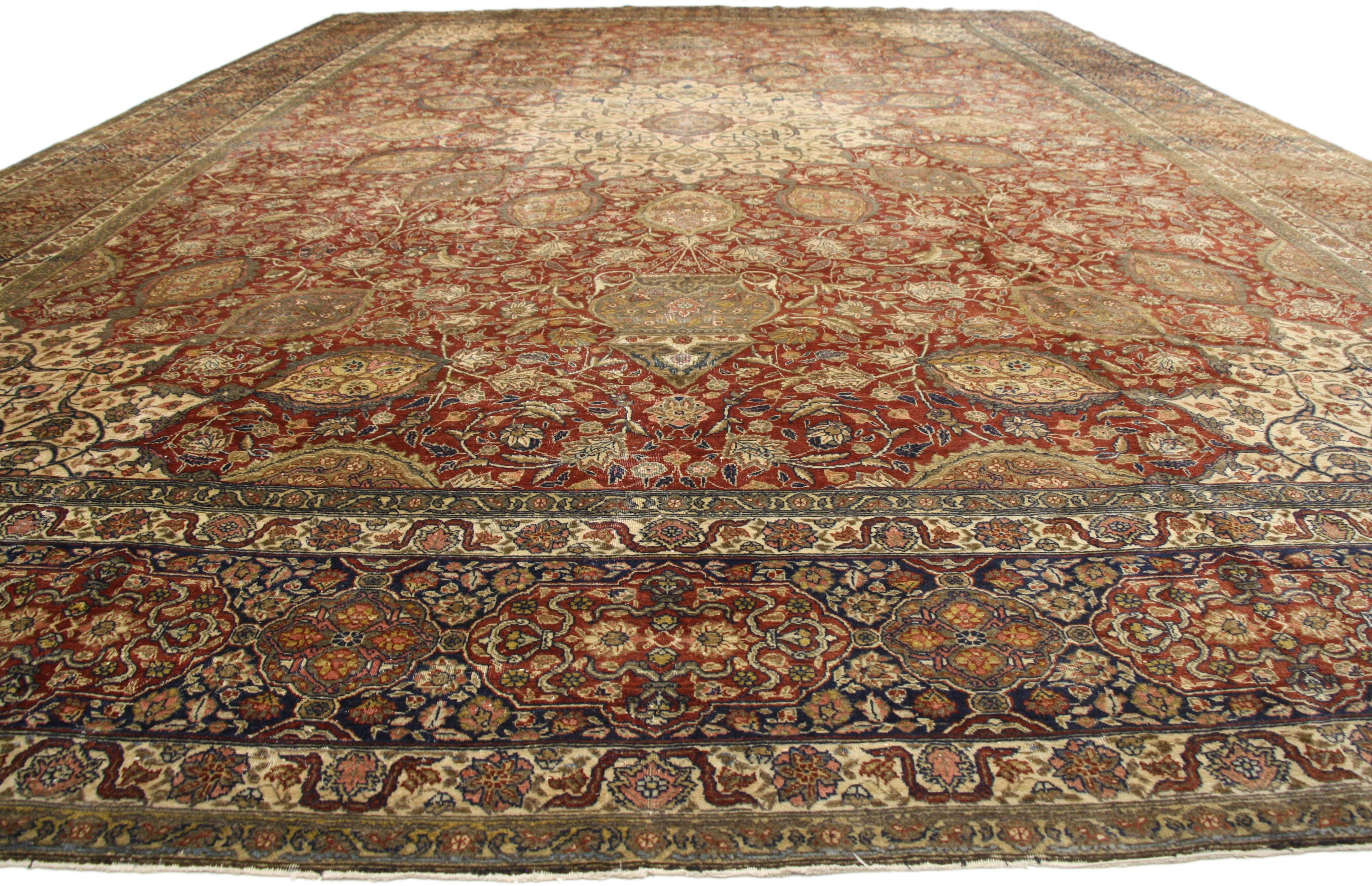 Alfombra Persa Tabriz Antigua de Estilo Tradicional de Finales del Siglo XIX Anudado a mano en venta