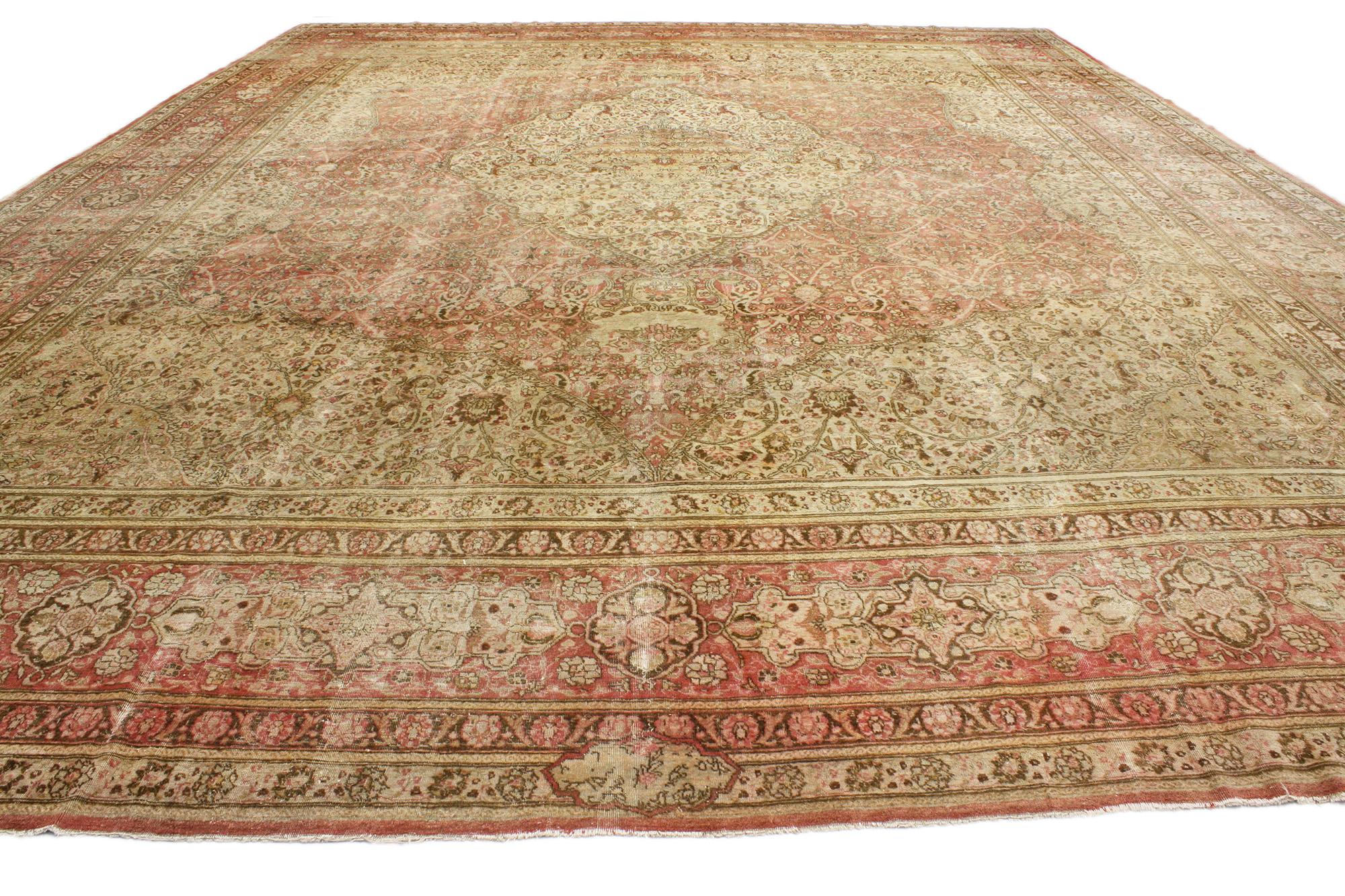 Hand-Knotted 1880s Oversized Antique Persian Tabriz Rug Hotel Lobby Size Carpet For Sale
